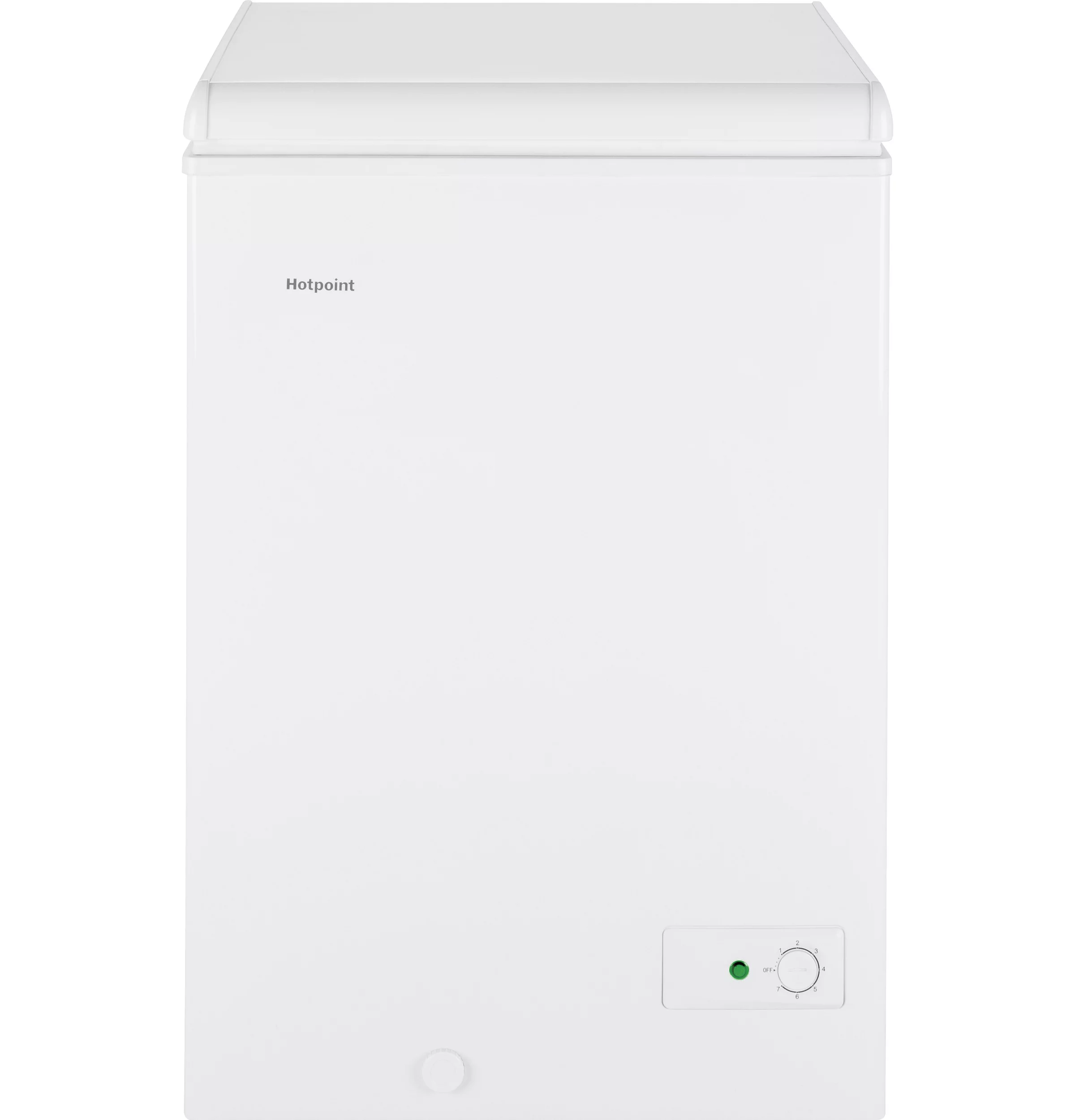 Hotpoint® 3.6 Cu. Ft. Manual Defrost Chest Freezer model HCM4SMWW in white.