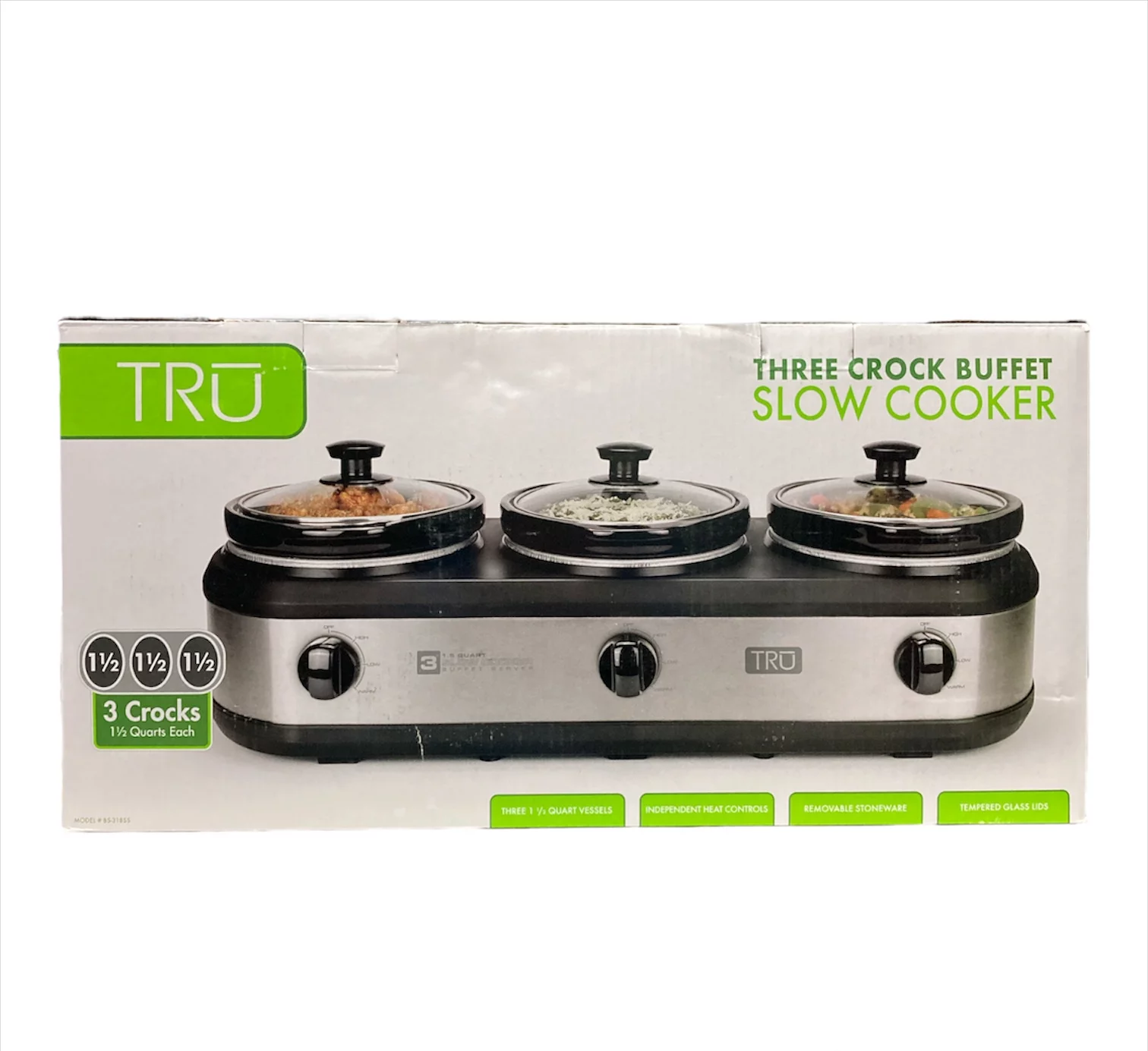 TRU BS-318GT Three 1.5 Quart Crock Buffett Slow Cooker, Silver