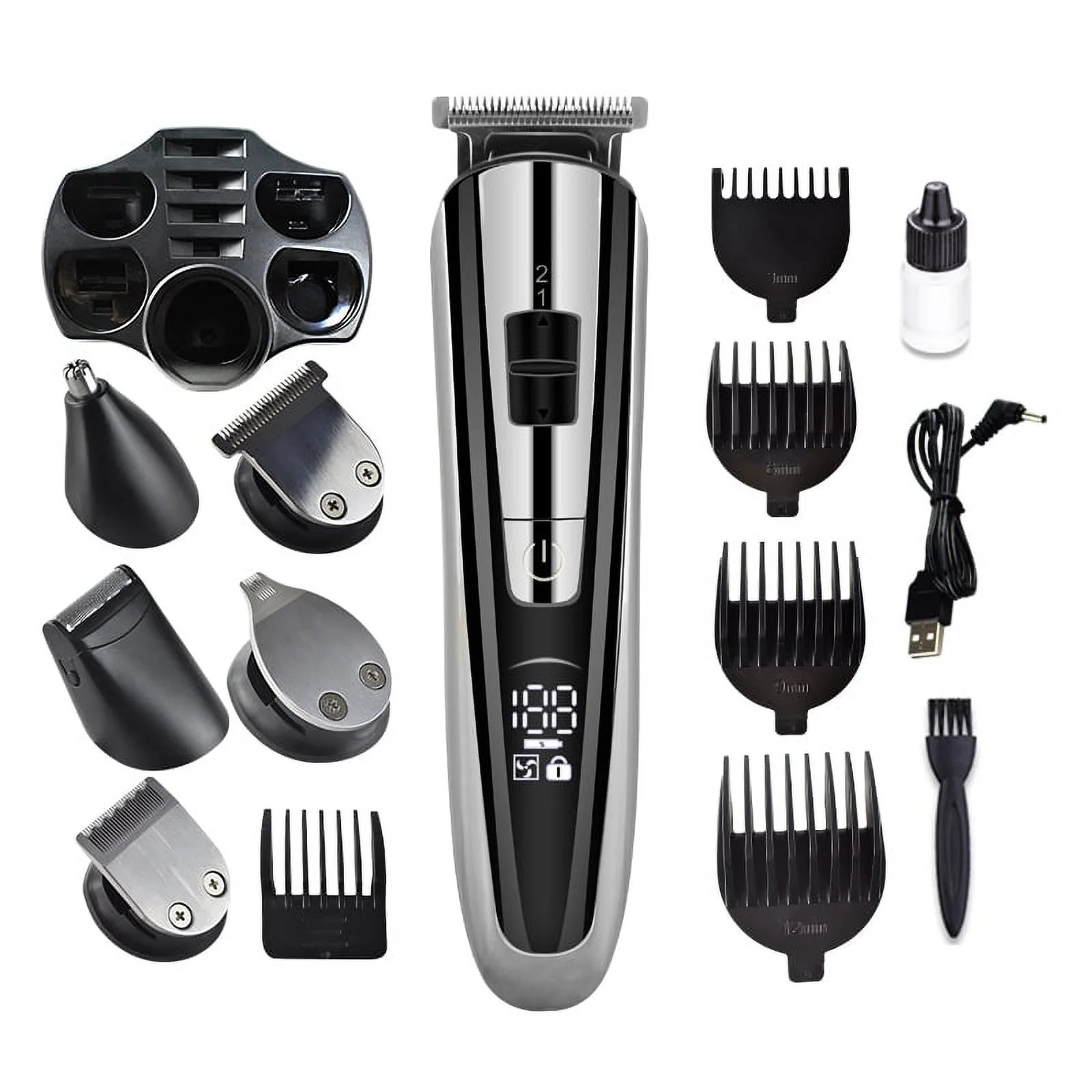 KIDSOL Barber, Beard Trimmer, Nose Hair Trimmer, Sculpting and Styling, Show Sideburns, 5-in-1 Multi-Functional Grooming Kit, USB Fast Charging and Power Operation for Men, Head, Nose, Ear and Body