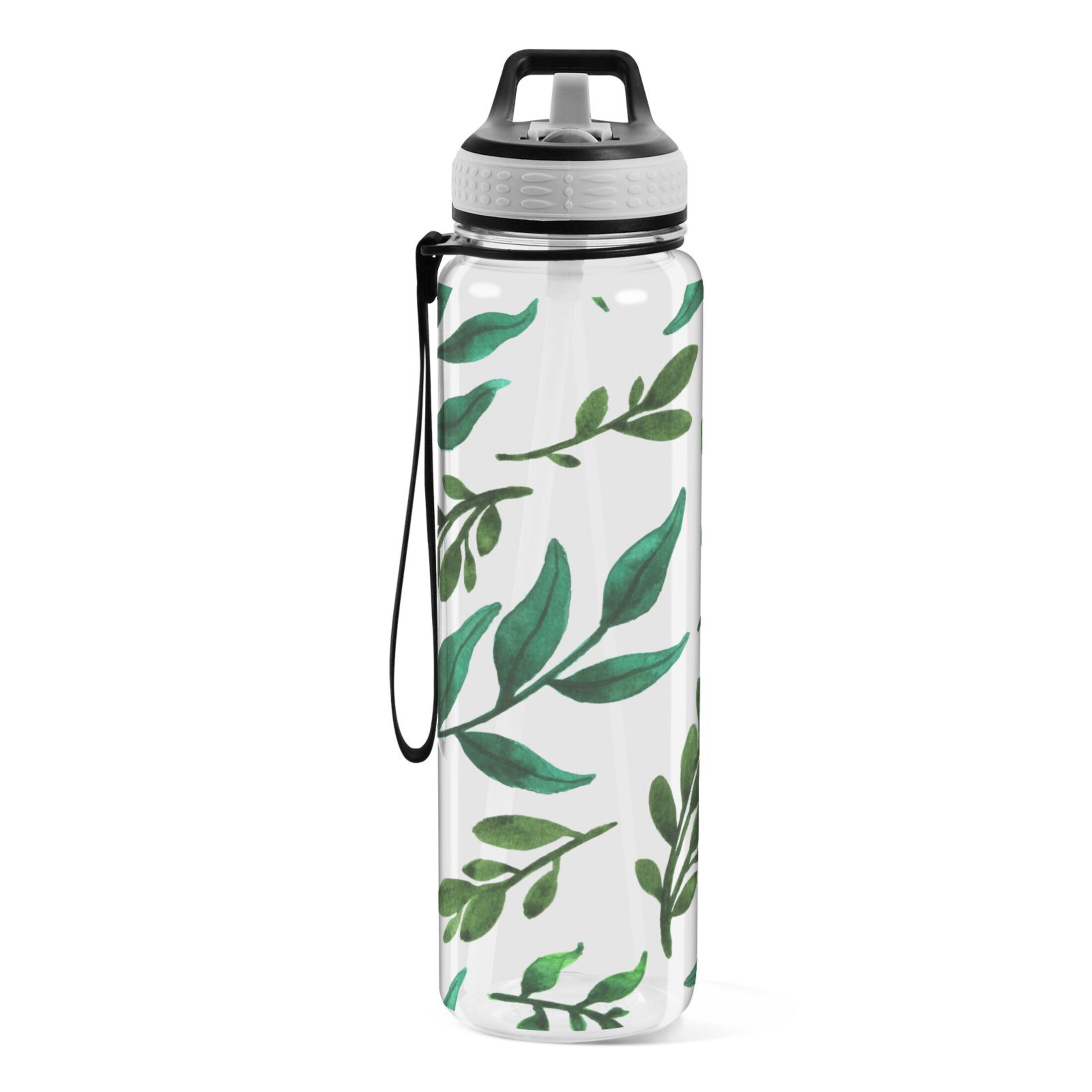 Leaf Green Leaves 32oz Water Bottles with Straw Tritan Leakproof Sports Bottle BPA Free Clear for Fitness Gym Swimming Cycling