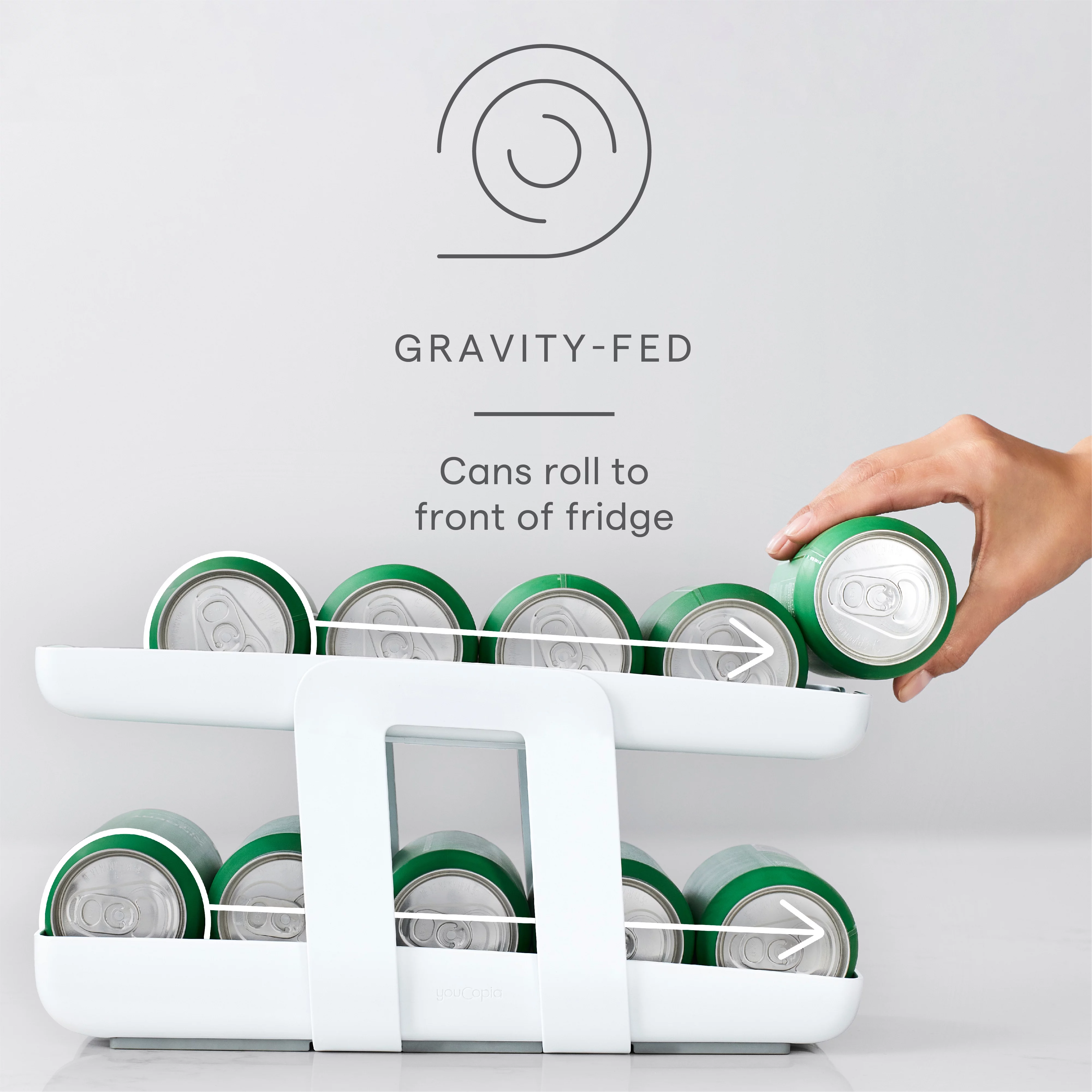YouCopia RollDown® Beverage Can Dispenser, Space-Saving 2-Tier Drink Organizer for Fridge Storage