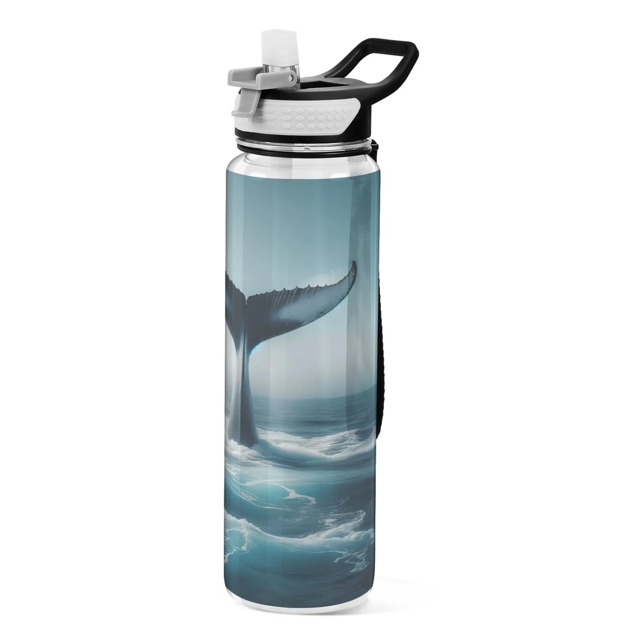 Whale Tail 32oz Water Bottles with Straw Tritan Leakproof Sports Bottle BPA Free Clear for Fitness Gym Swimming Cycling