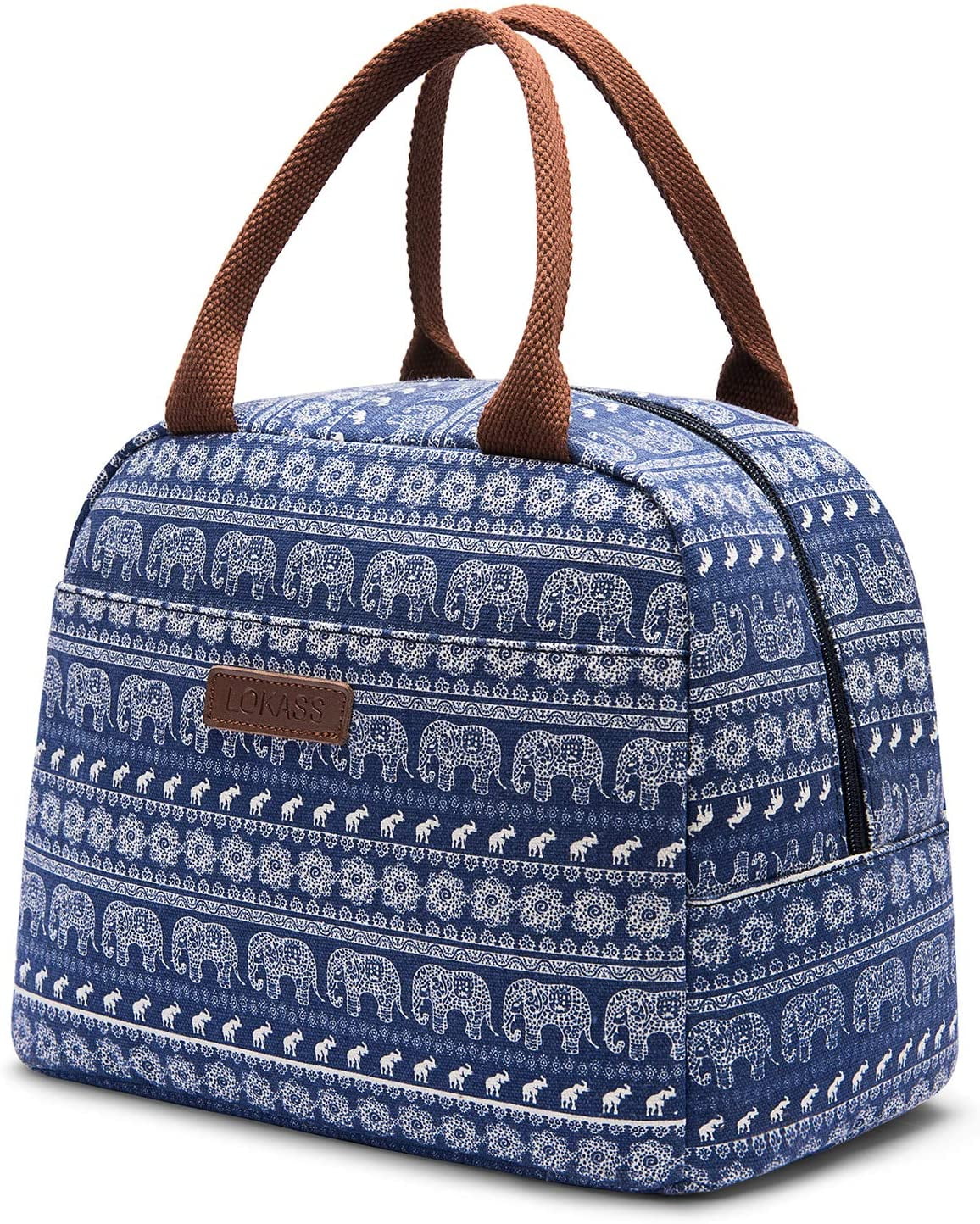 Lunch Bag for Women, Insulated Lunch Tote for Ladies, Girls, Female Reusable Soft Lunch Box Cooler for School, Work, Office (Blue+Elephant)