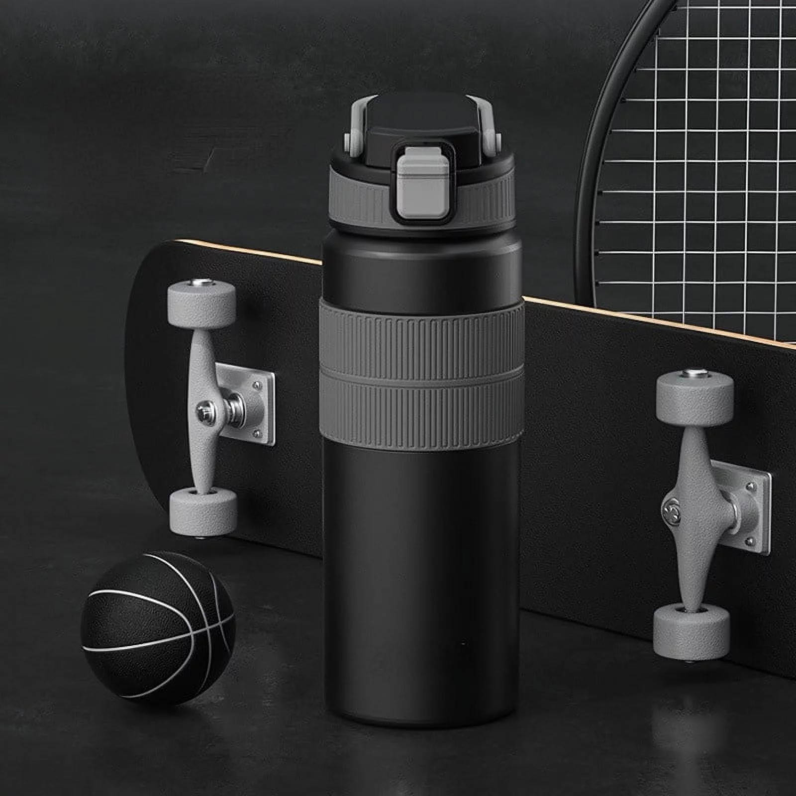 20 oz Insulated Water Bottle with Straw, Stainless Steel Sports Water Cup Flask, Wide Mouth Travel Hot Water Cup, black