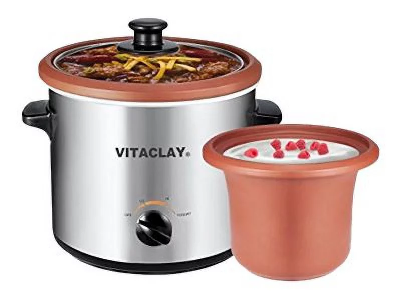 VitaClay 2-in-1 Stainless Steel Slow Cooker & Yogurt Maker & Clay Insert - 2 Qt