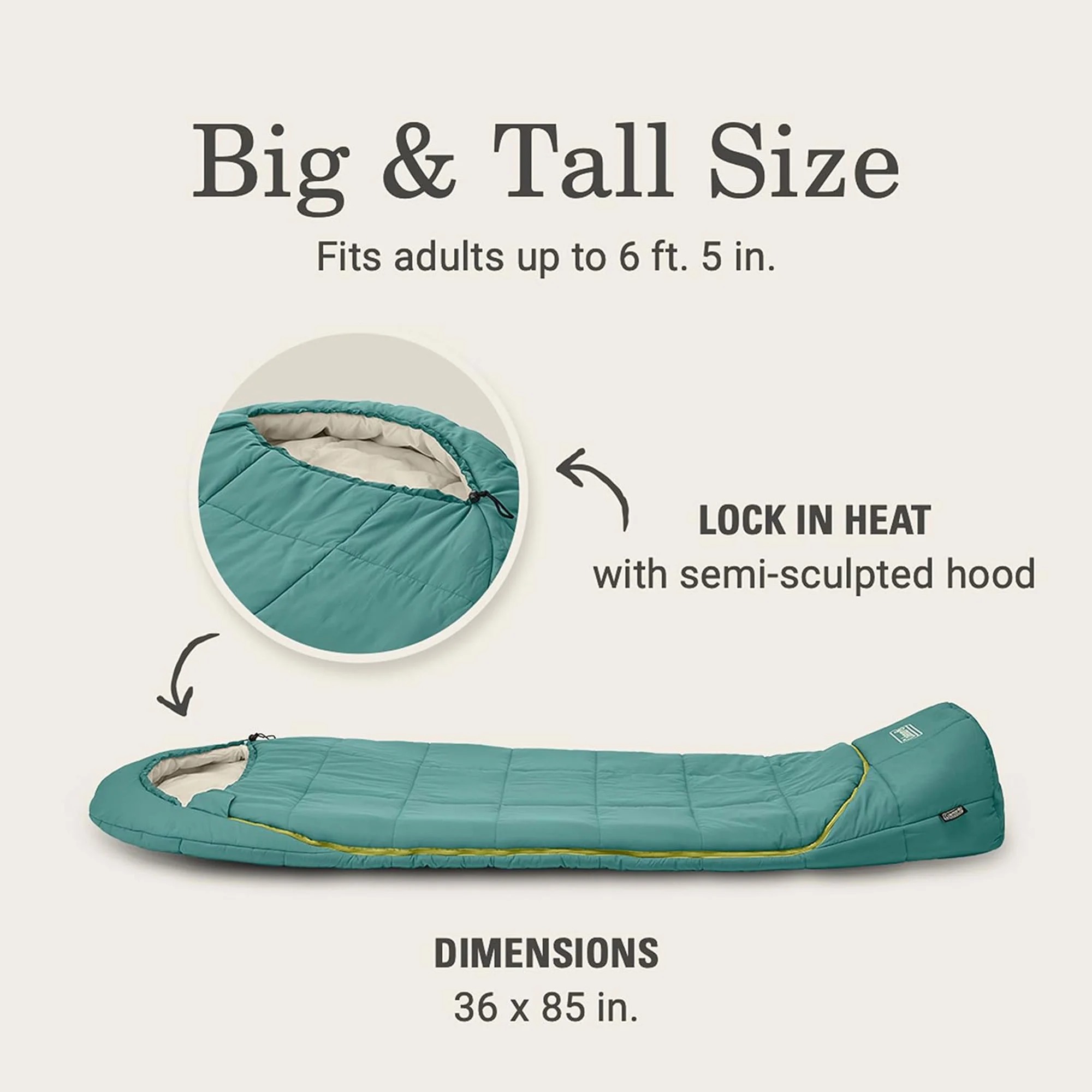 Coleman Big Bay Mummy Foot Ventilation Sleeping Bag, 40 Degree Big & Tall
