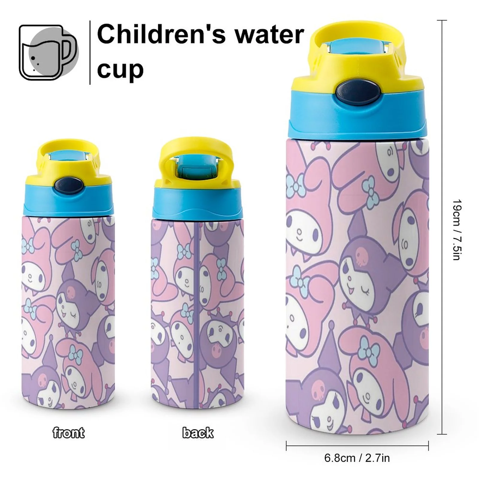 Bunny My Melody Children's Water Bottle Vacuum Insulated Stainless Steel Cup With Straw Toddler Thermoses