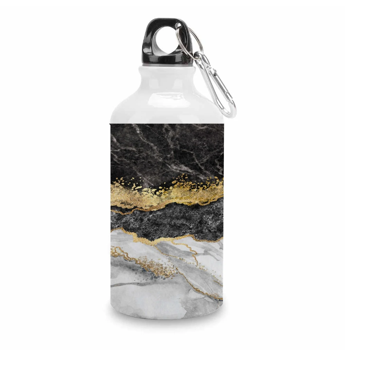 GZHJMY Sports Water Bottles, Black Gold Marble Abstract Style Large Capacity Aluminium Portable Leakproof Lightweight Drink Bottles for Fitness and Outdoor Enthusiasts