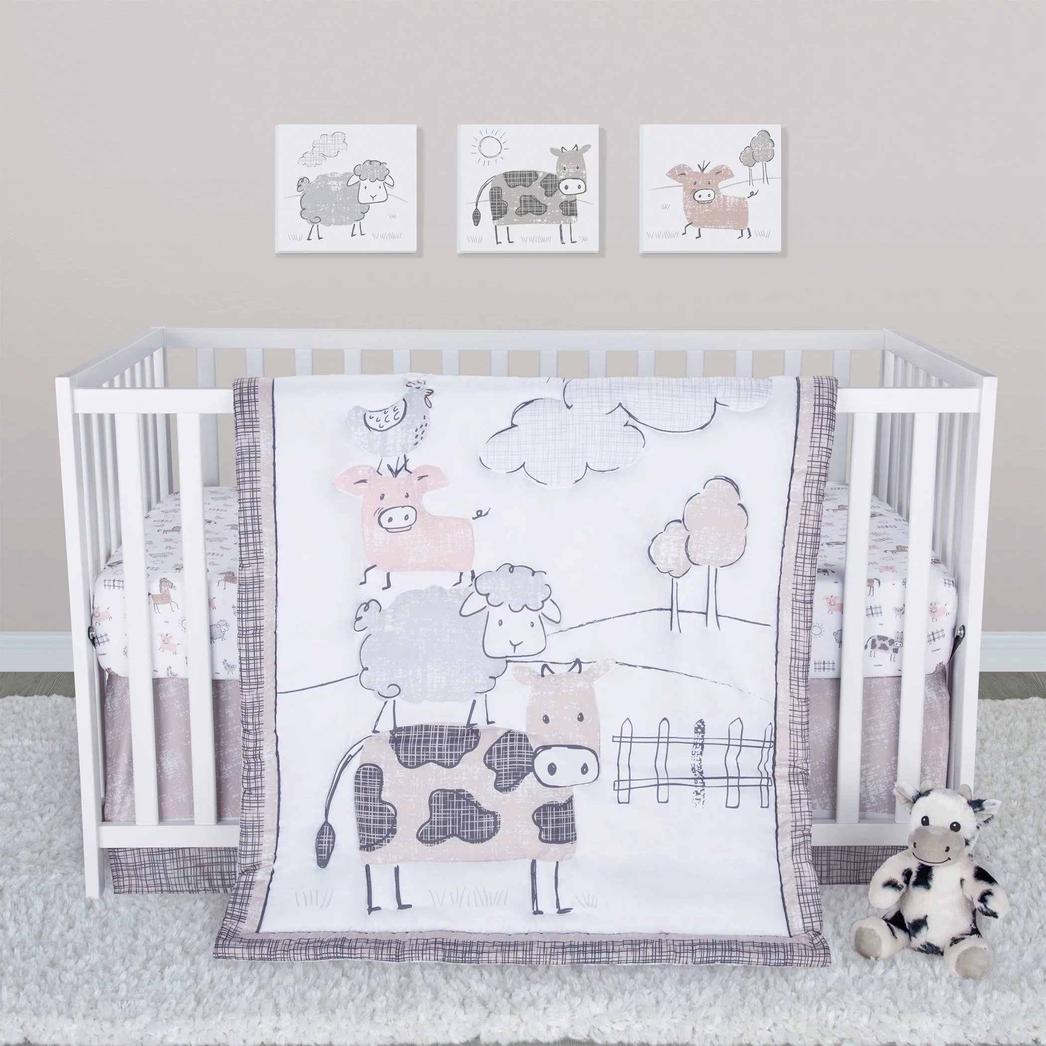 Sammy & Lou Farm 4 Piece Bedding Sets, Crib Bedding for Infant, Cow Character