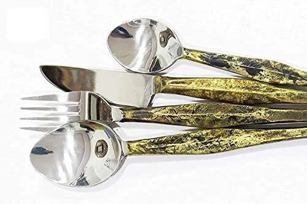 Stainless Steel Flatware Silverware Set, Spoon, Fork, Knife Stainless Steel Rustic Brass Dinnerware Set Kitchen Restaurant,Hotel