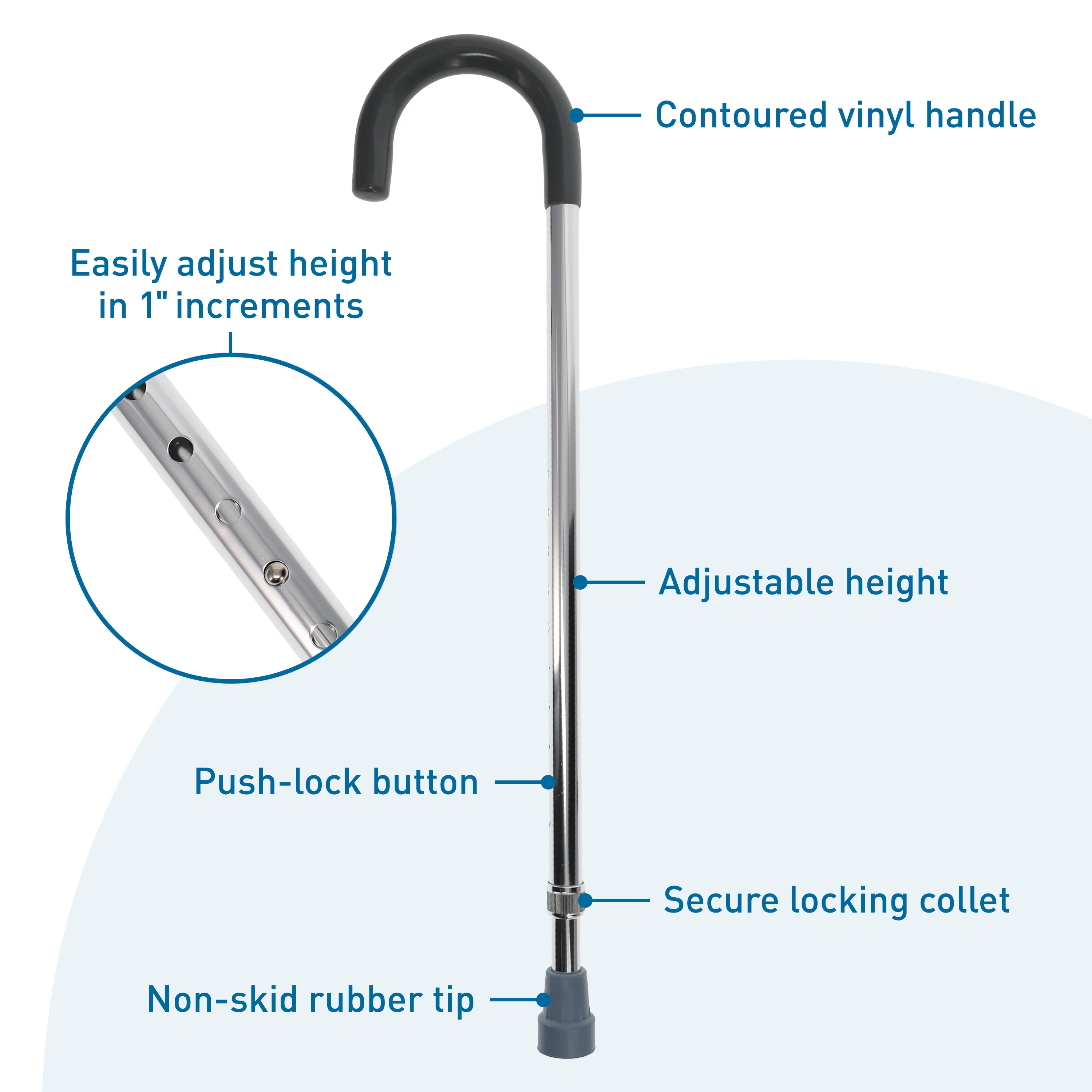 BodyMed Aluminum Adjustable Cane With Vinyl Grip Handle, Adjusts 30