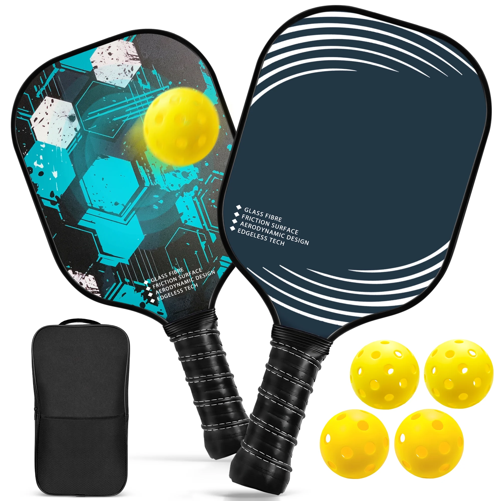 NFTIGB Pickleball Paddles Set with 4 Pickleball Balls, Lightweight, Fiberglass Surface, USAPA Approved