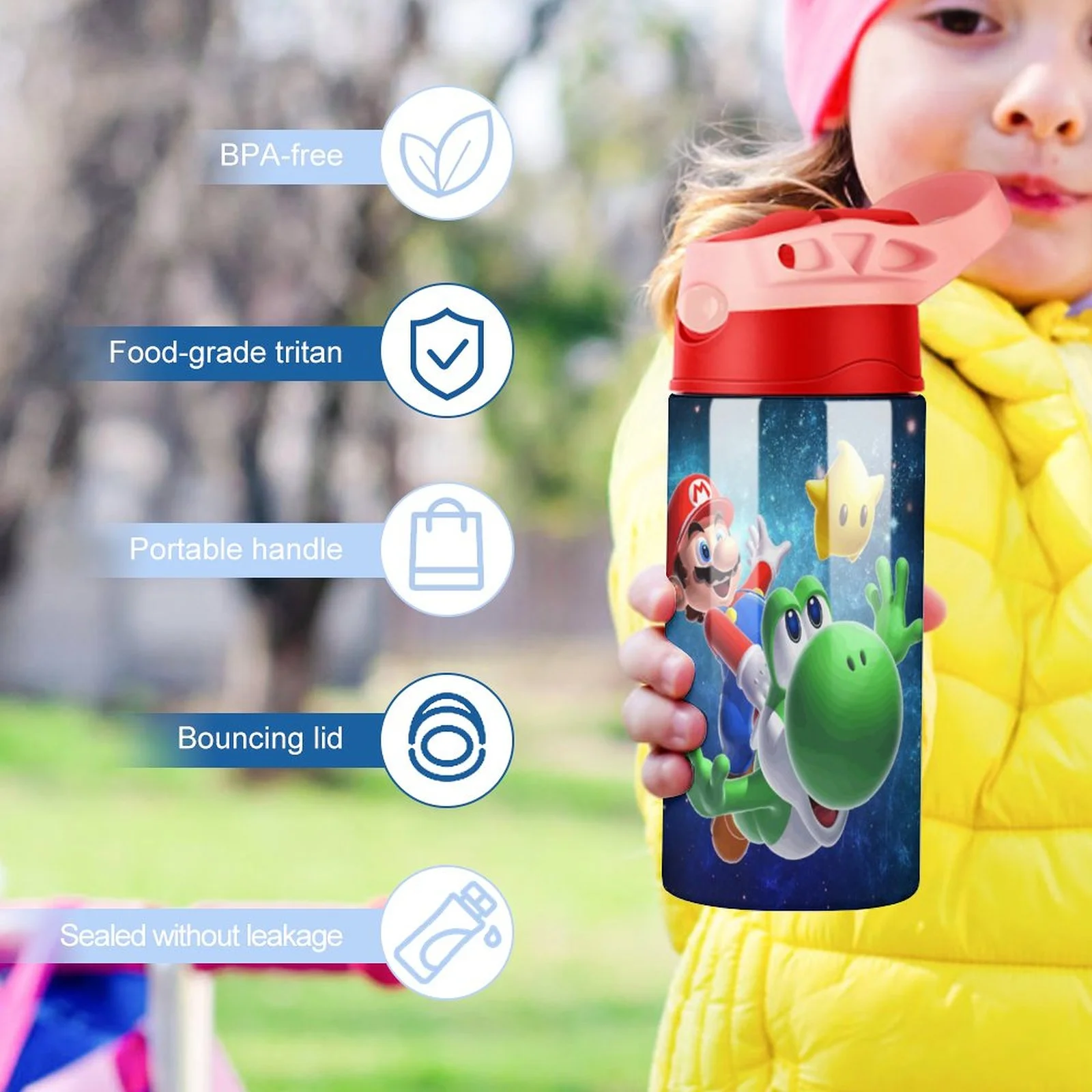 Super Mario Pet Kid's Insulated Water Bottle With Straw Vacuum Stainless Steel Cup Leak-Proof Children Toddler Thermoses