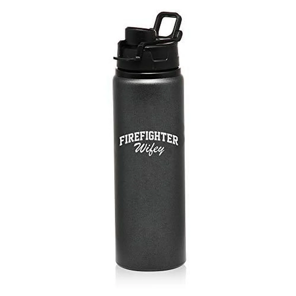 MIP Brand 25 oz Aluminum Sports Water Travel Bottle Firefighter Wifey (Charcoal)