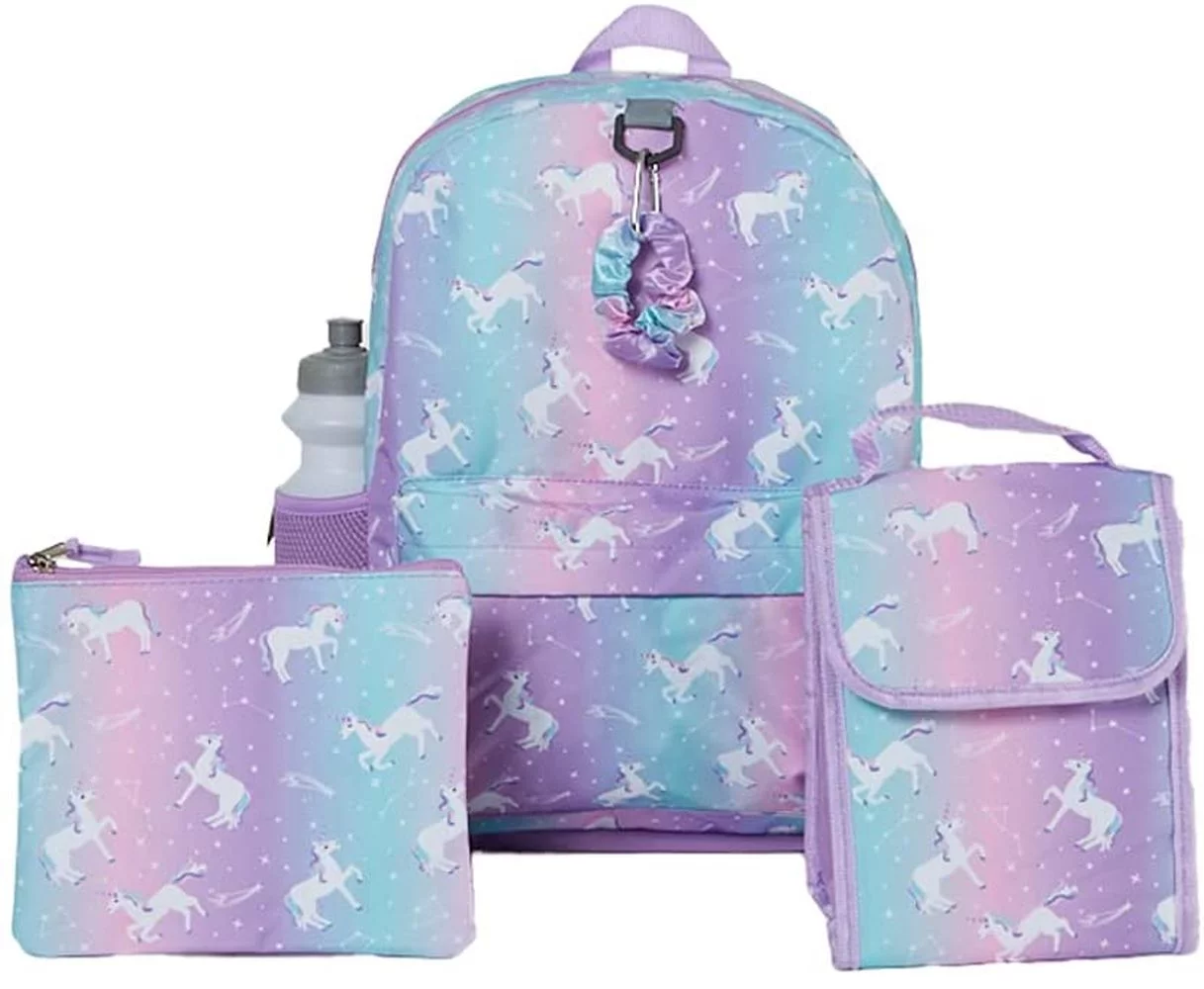 Ralme Unicorn Girls Backpack with Lunch Box and Water Bottle 6 Piece Set 16 inch