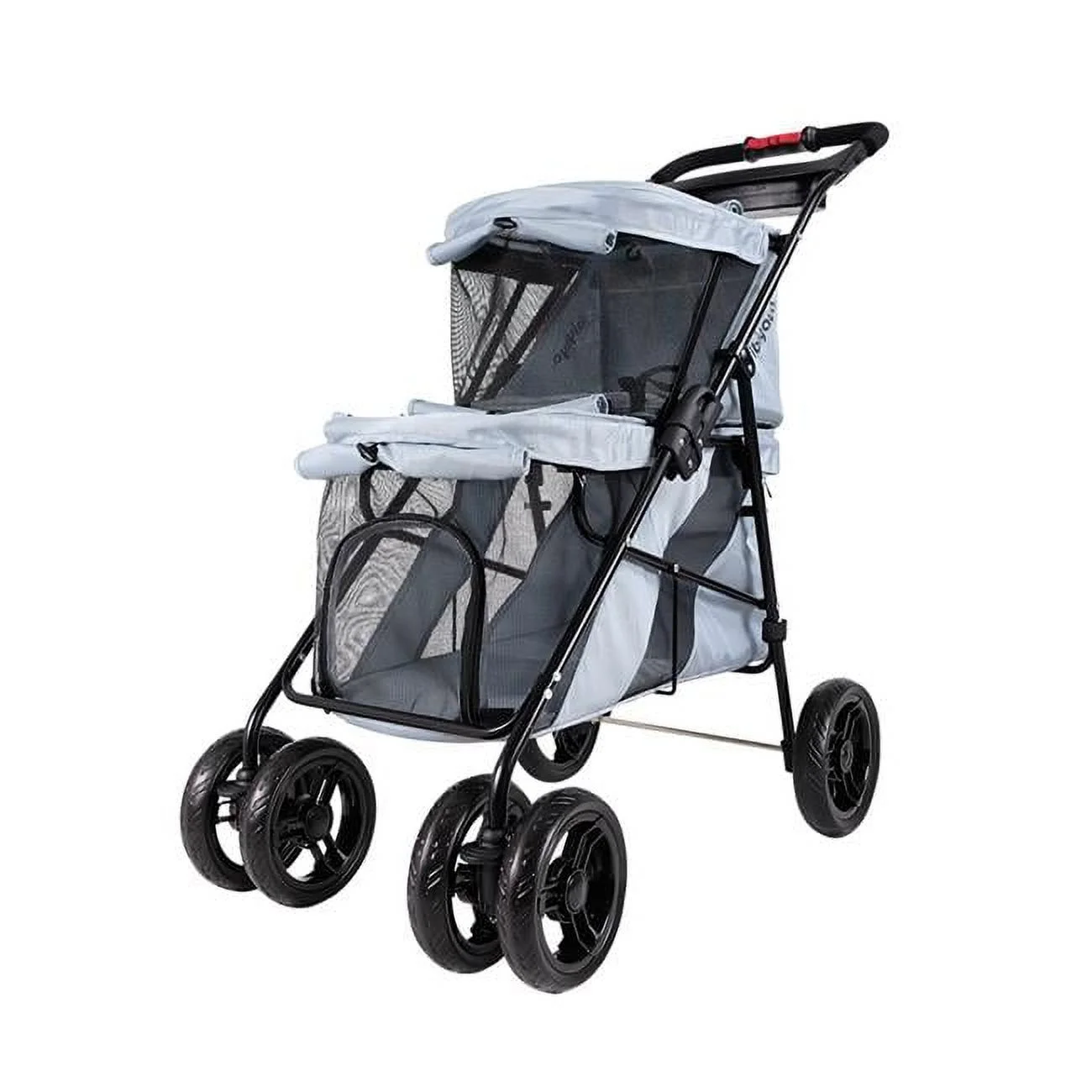 Double Decker Pet Bus with 4-Wheel Foldable, Double Dog-Cat Stroller, Silver Gray