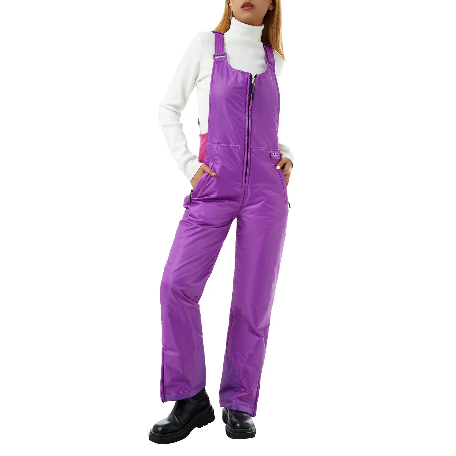 Women's Suspender Bibs Winter Snow Suit Waterproof Jumpsuit Straps Overalls Ski Sleeveless Playsuit Insulated Softshell Pants