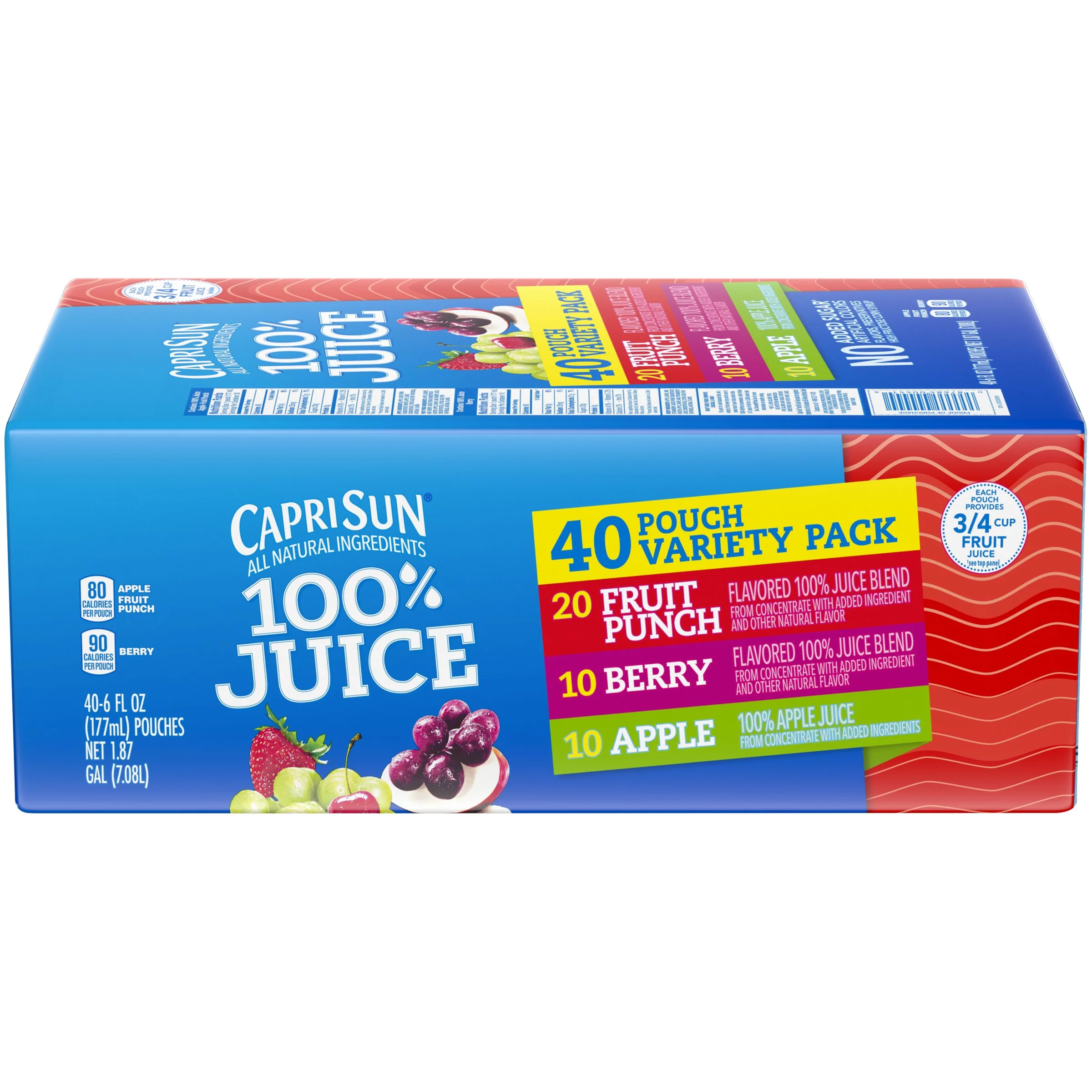 Capri Sun Fruit Punch, Apple & Berry 100% Juice Drinks Variety Pack (6 oz Pouches, 4 Boxes of 10)