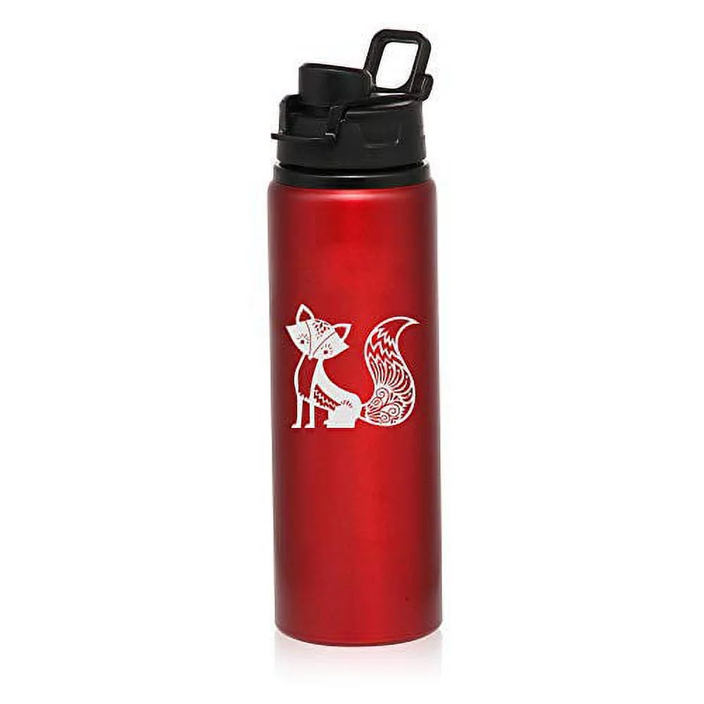 MIP Brand 25 oz Aluminum Sports Water Travel Bottle Fancy Fox (Red)