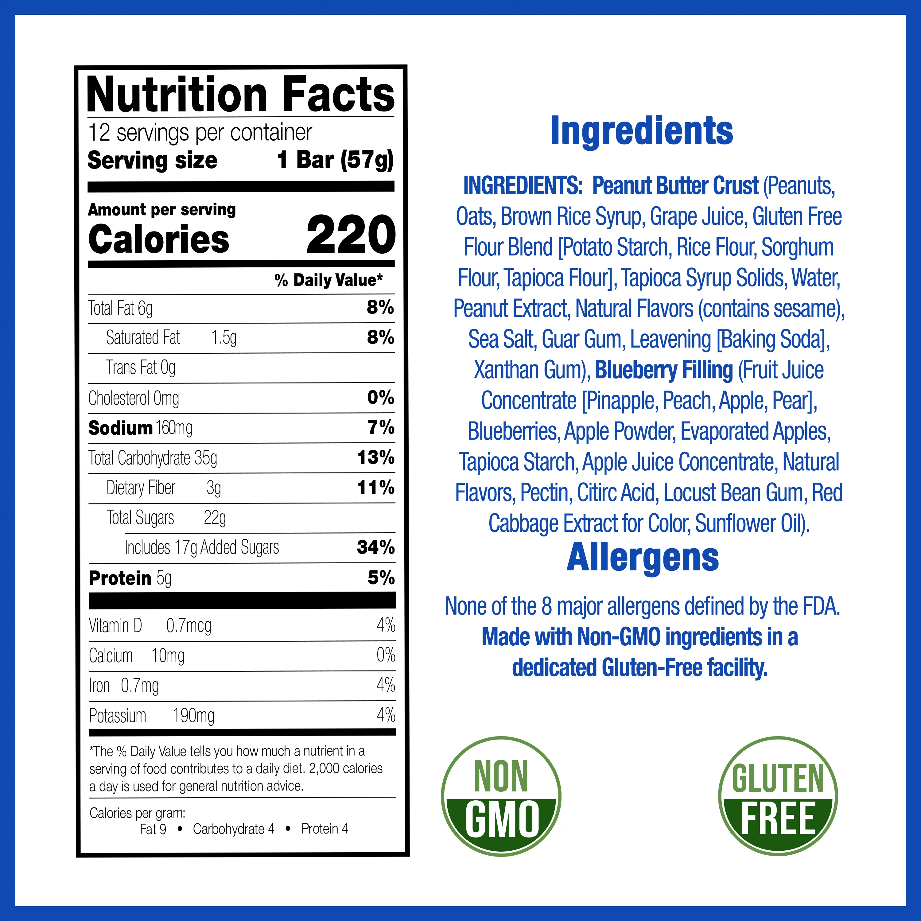 Betty Lou's Blueberry Fruit Bars, Vegan, Gluten Free Snacks 12 Ct.