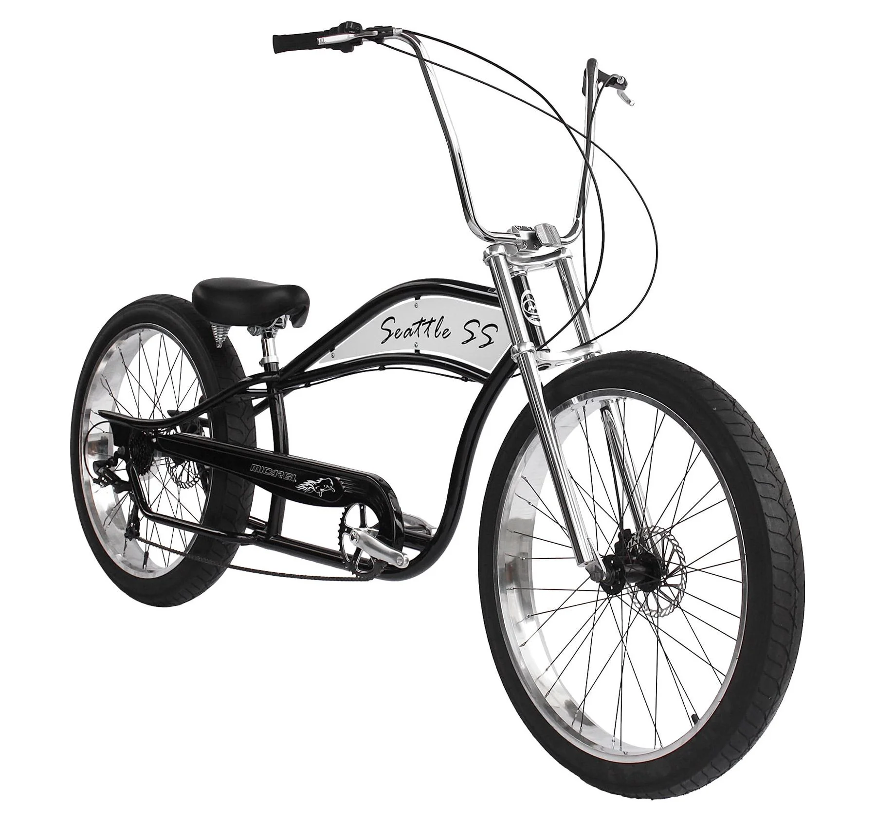 Micargi Seattle SS 7 Speed Cruiser Bicycle Black Color with White Plate