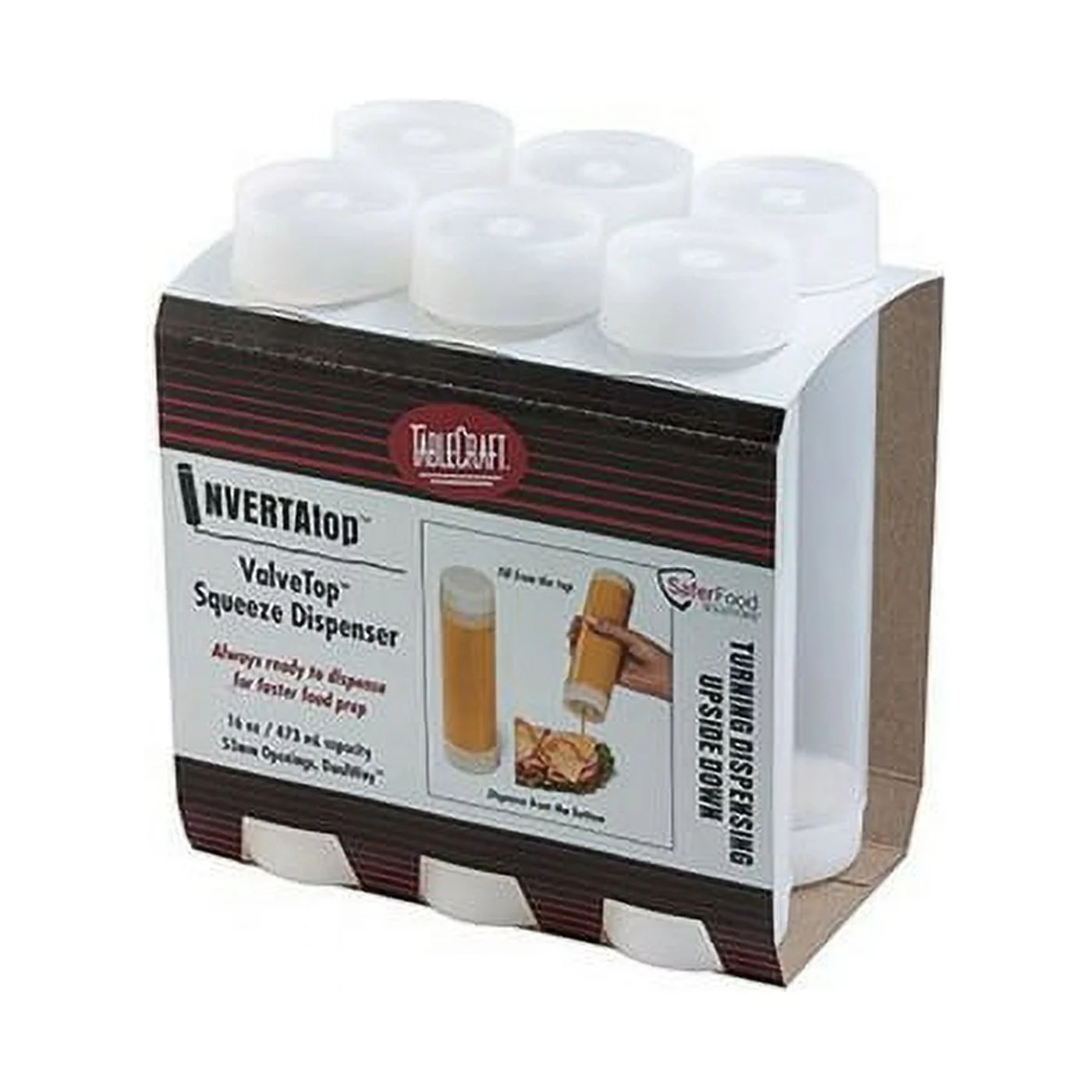 TableCraft INVERTAtop ValveTop Natural Squeeze Bottle Dispenser, 12 oz, Clear | 6/Pack