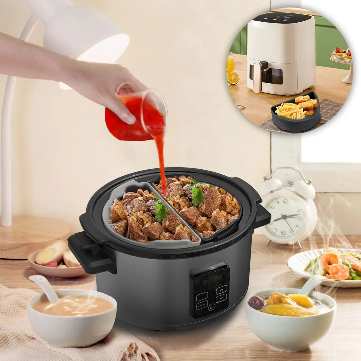 Slow Cooker Liners，Cook Two Things at Once and Easy Clean，Crock Pot Divider，Suitable for 6-8QT Crock，Silicone Crock Pot Liners Oval