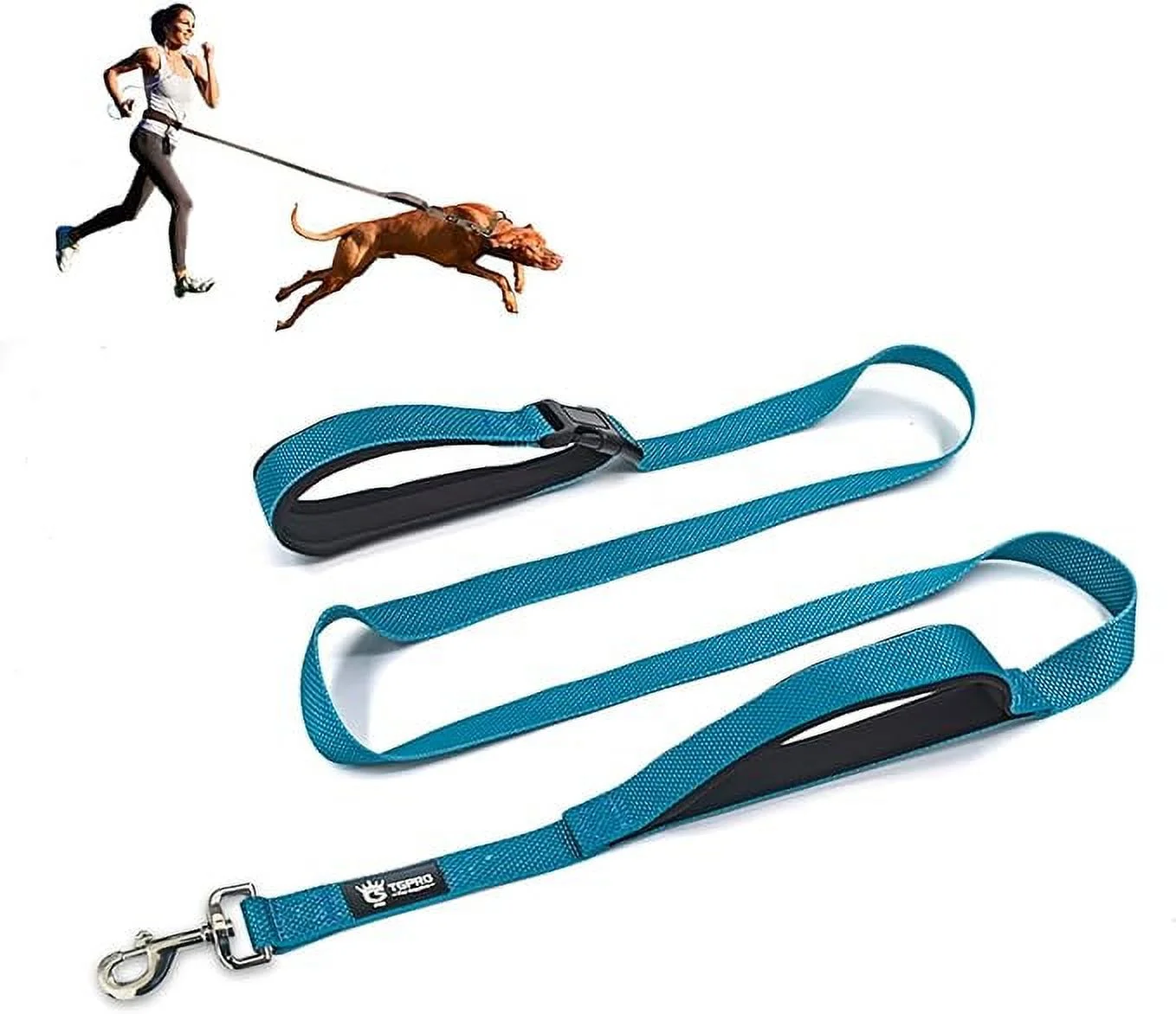 TSPRO Hands Free Dog Leash Adjustable Walking Running Dog Leash with Control Safety Padded Handle and Heavy Duty Clasp for Small Medium Large Dogs(Blue)