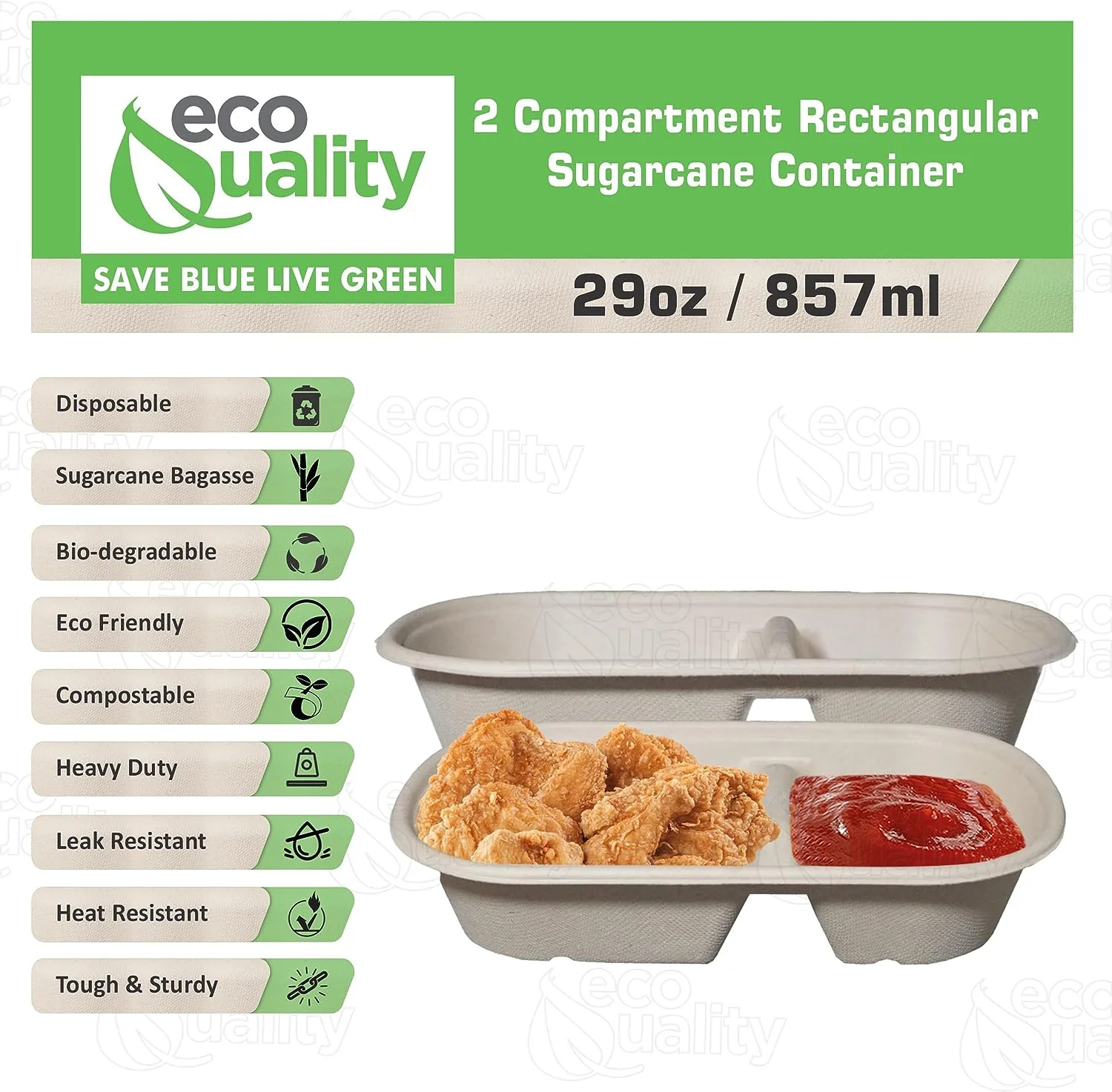29oz Disposable Bowls - 2 Compartment Rectangular Compostable Sugarcane Fiber Biodegradable Paper Bowls Eco-Friendly Oblong Take Out Food Containers, Food Storage, Microwave Safe, Meal Prep (25 PACK)
