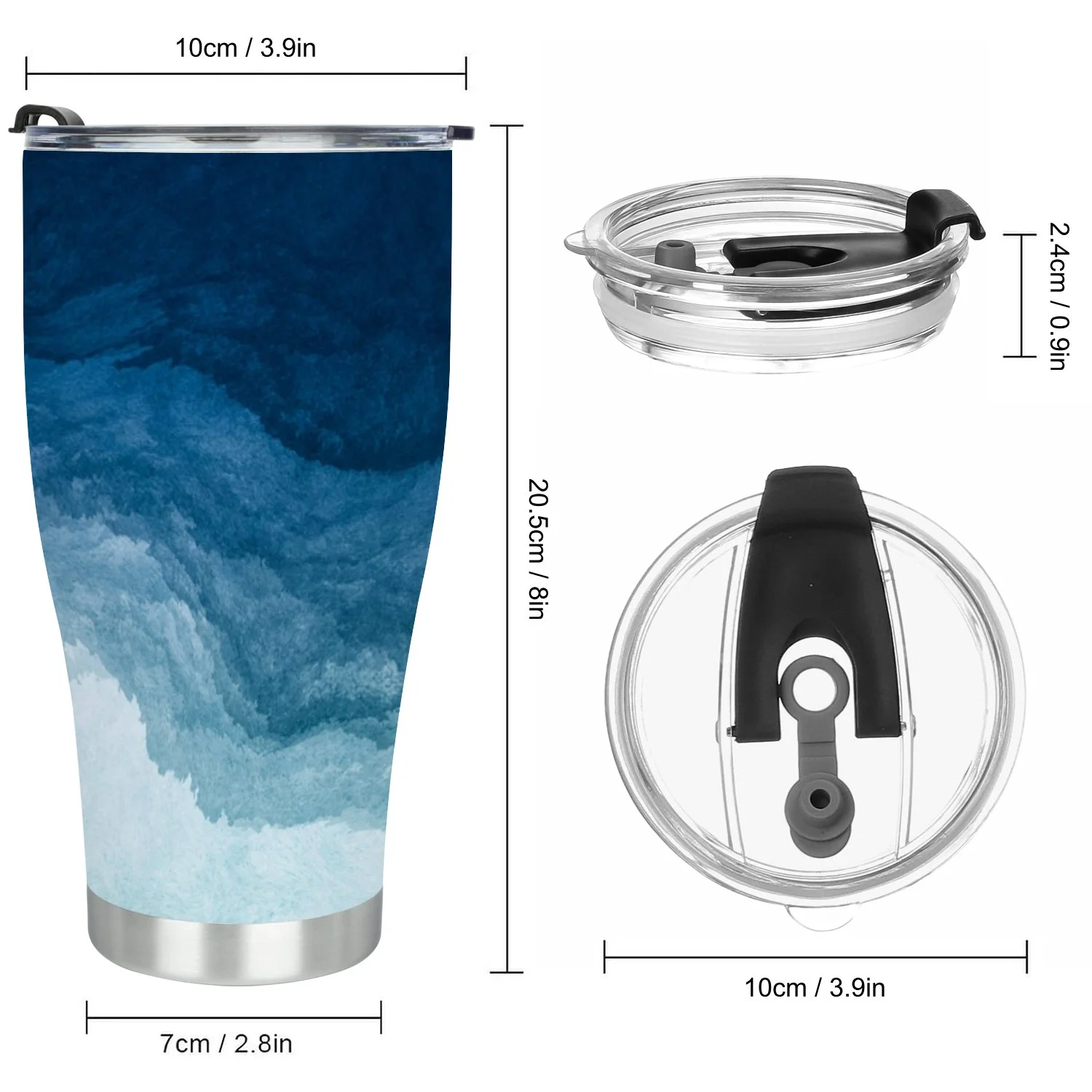 Hidove Stainless Steel Tumbler, Abstract Art Blue Paint 30oz Leak Proof & Stainless Steel Bottle for Hot & Cold Drinks - Coffee Travel Mug, Water Metal Canteen, Thermal Cup