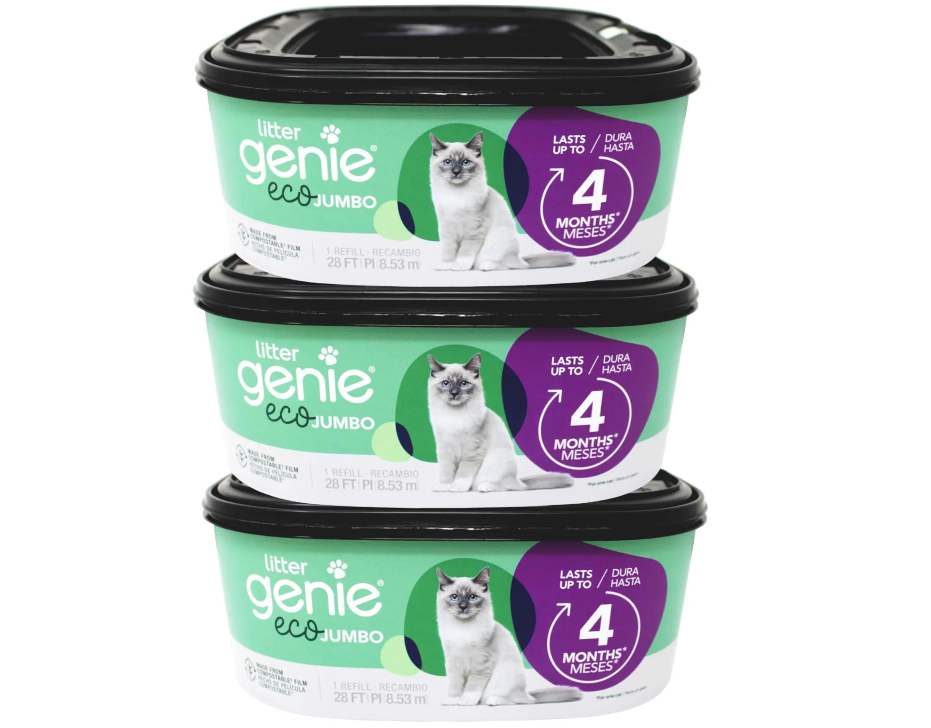 Litter Genie Jumbo Eco refill 28ft, 4 months - 3 Pack