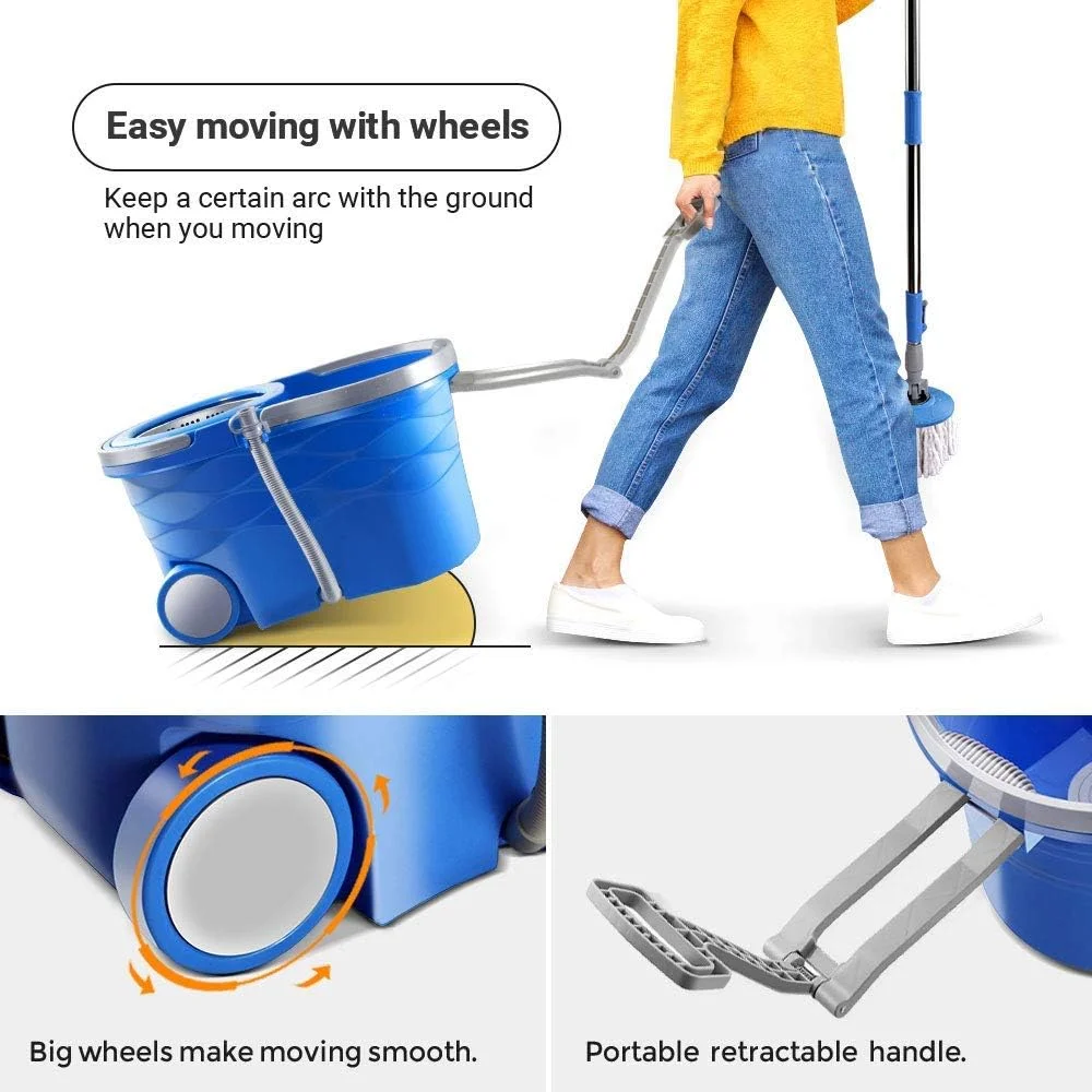 Masthome Spin Mop and Bucket with Wringer Set for Floors Cleaning - 5 Microfiber Pads