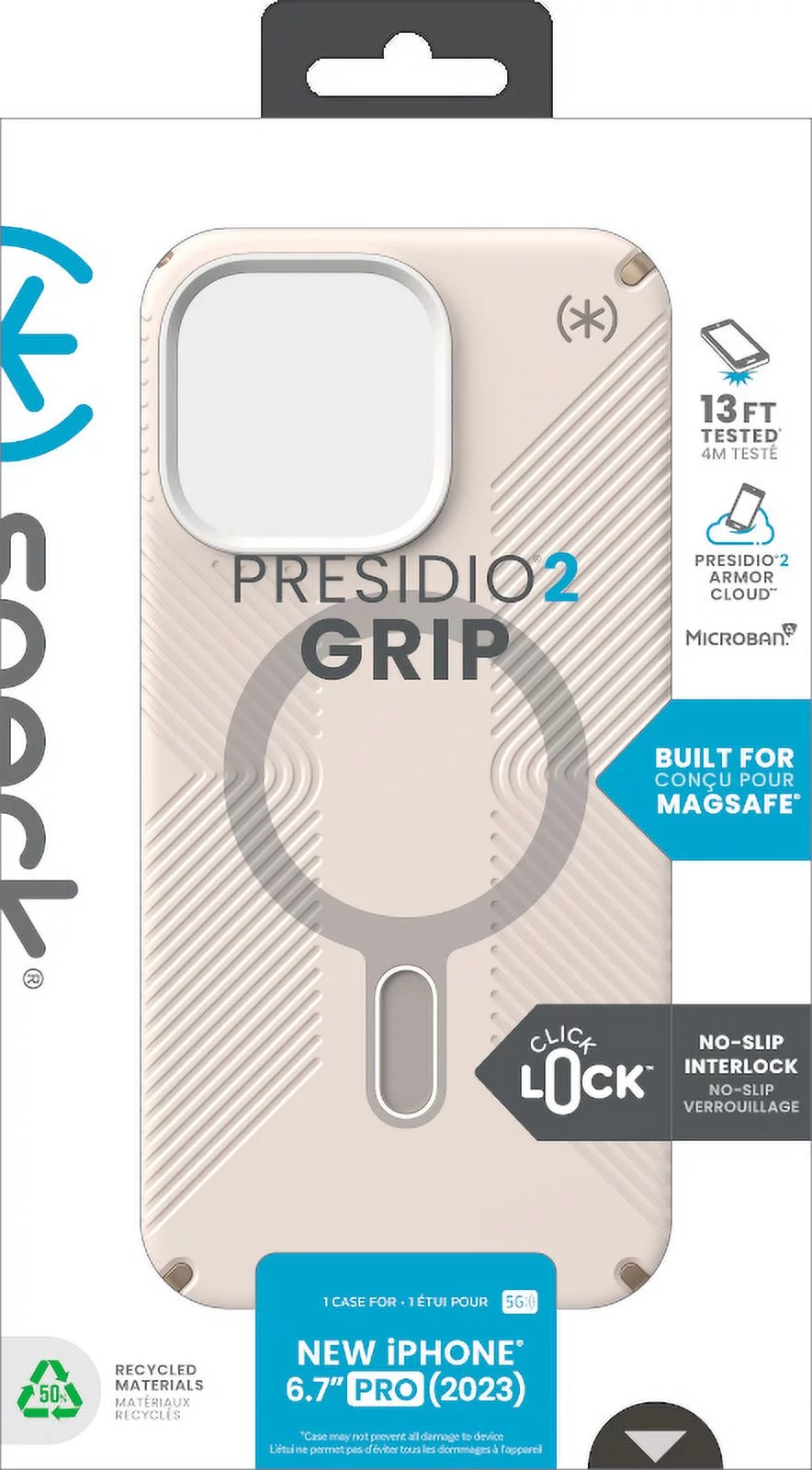Speck iPhone 15 Pro Max Case-Presidio2 Grip-ClickLock-MagSafe-6.7 Inch Phone Case-Bleached Bone/Heirloom Gold/Hazel Brown