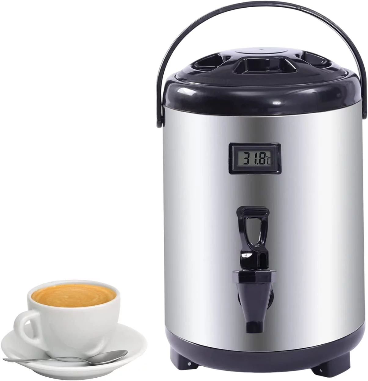 Miumaeov 8L Insulated Beverage Dispenser 304 Stainless Steel Large Hot and Cold Beverage Dispenser with Faucet for Tea Coffee Milk, Water, Juice,Soup Party Buffet(Temperature -30℃- 150℃)