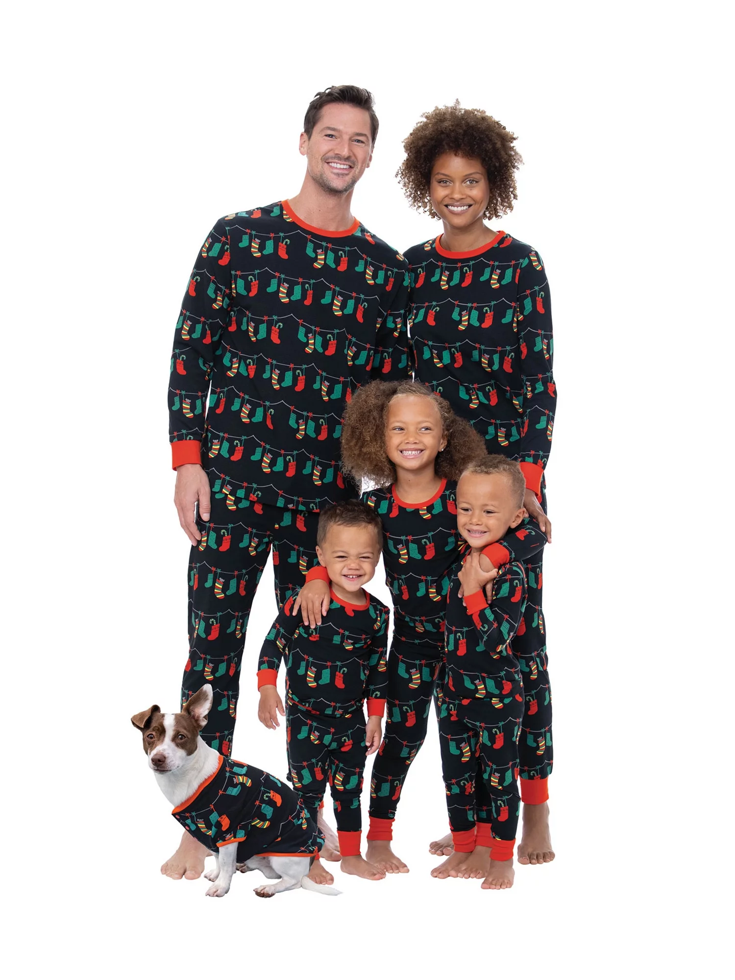 RSRZRCJ Christmas Family Matching Pajamas Outfit, Adult Kids Baby Pet Christmas Stockings Printed Tops with Elastic Waist Pants Xmas Sleepwear Nightwear Set