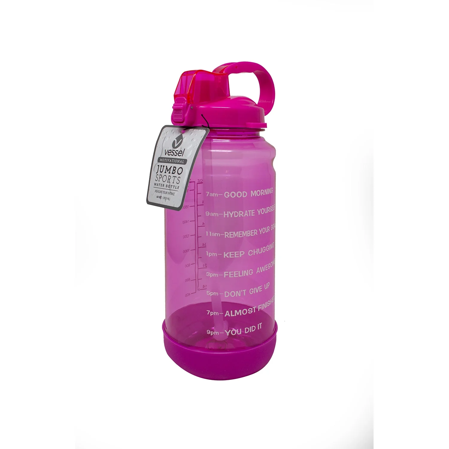 PREMIUS Motivational Sport WaterBottle With Straw Top, Pink, 64 Ounces