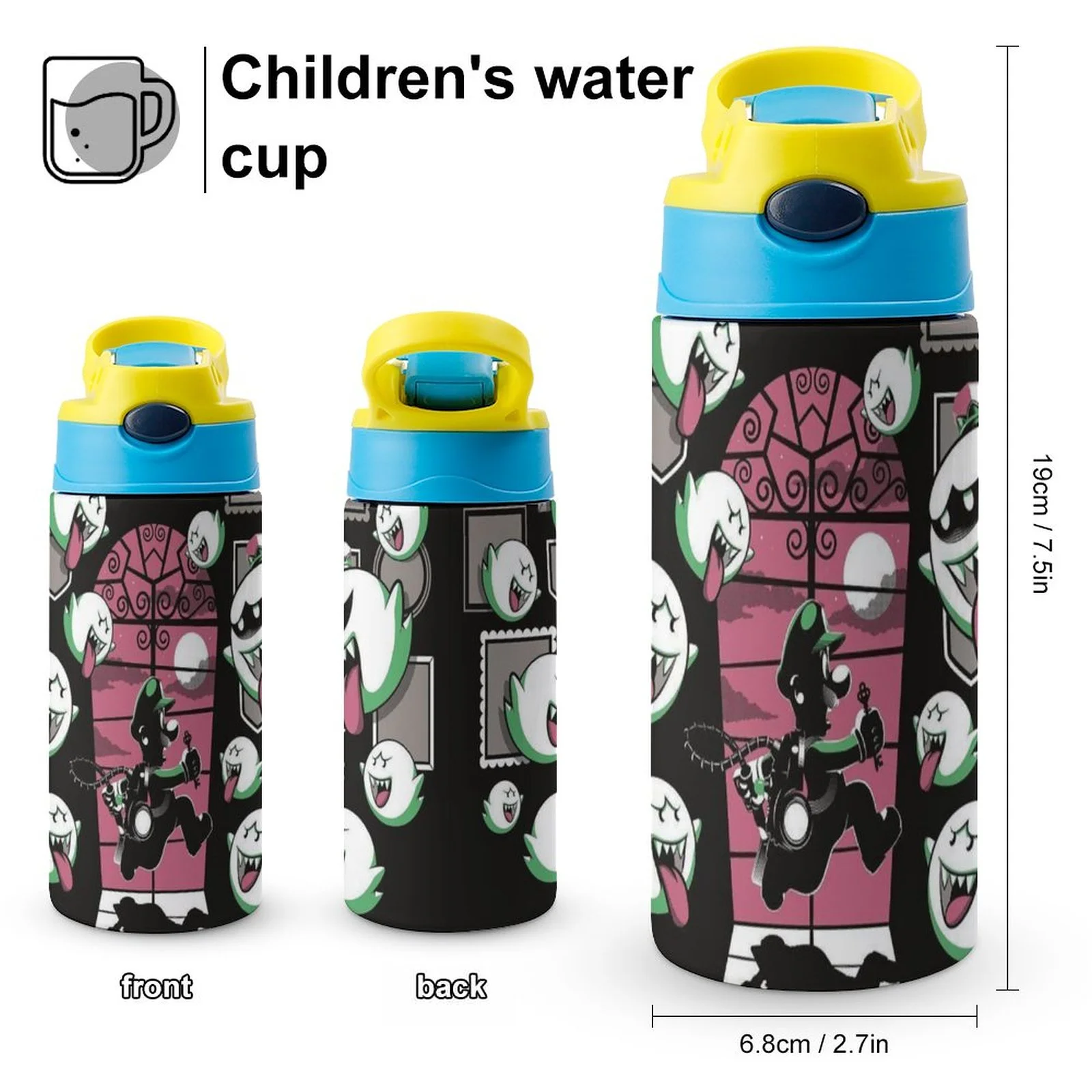 Horror Luigi's Mansion Kid's Insulated Water Bottle With Straw Vacuum Stainless Steel Cup Leak-Proof Children Toddler Thermoses