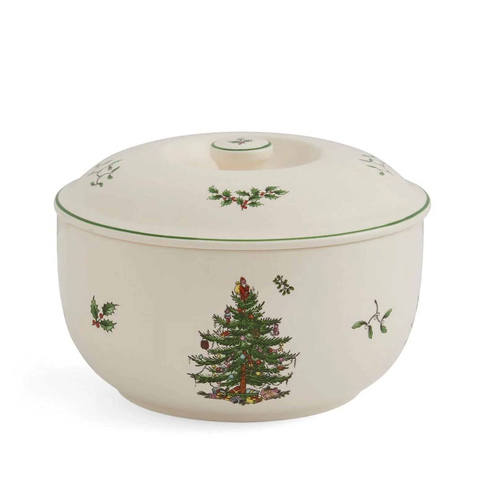 Spode Christmas Tree Individual Casserole 1 Quart Capacity, Baking Dish Round Casserole Dish with Lid Microwave, Dishwasher and Oven Safe