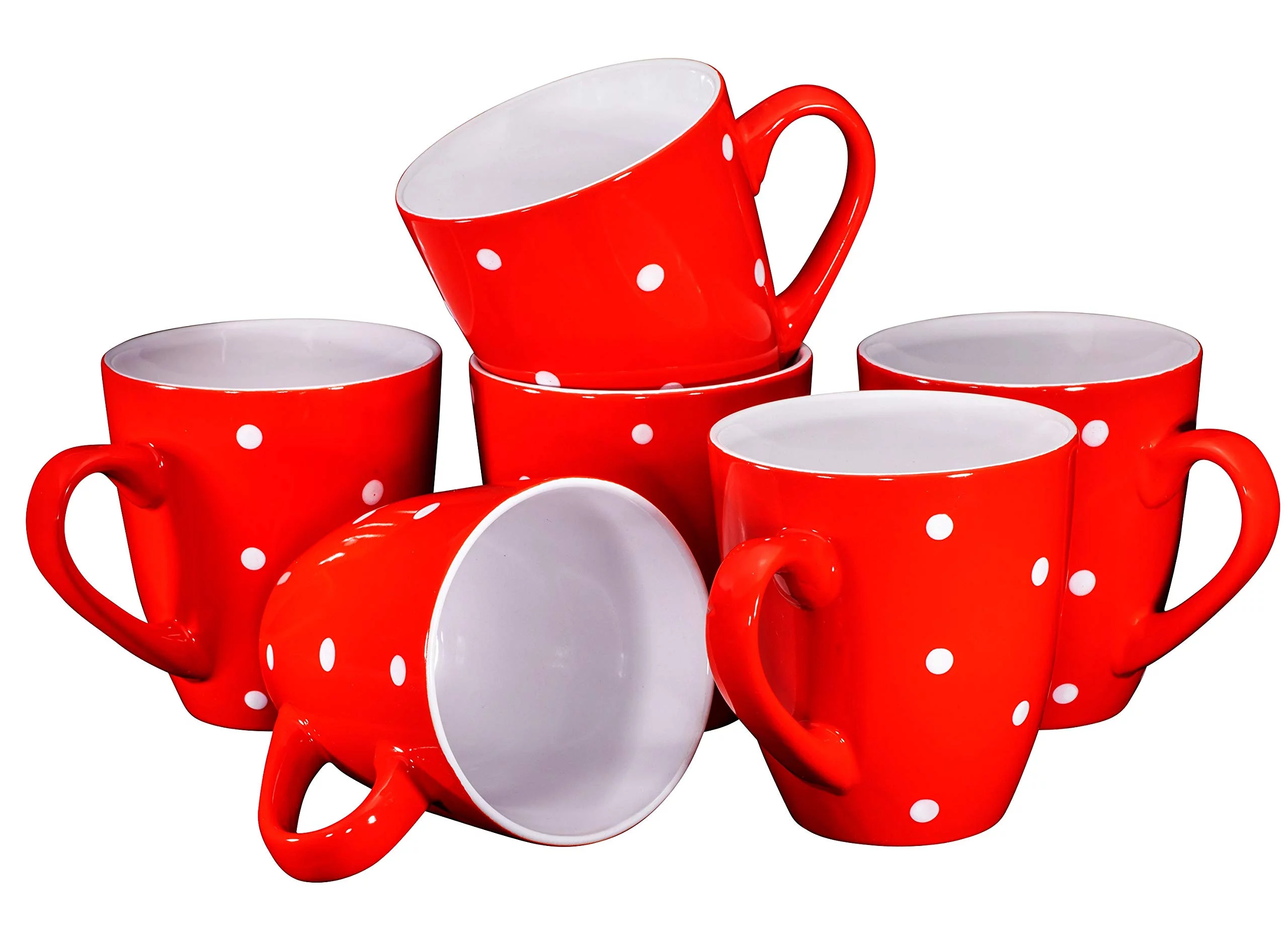 Bruntmor | Polka Dot Coffee Mug Set Set Of 6 Large-Sized 16 Ounce Ceramic Coffee