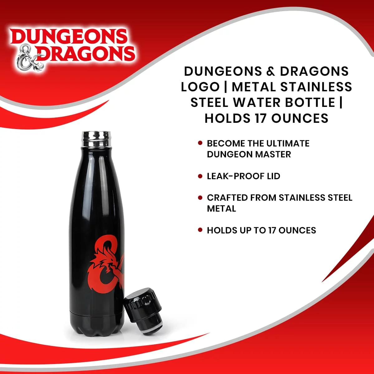 Dungeons & Dragons Logo | Metal Stainless Steel Water Bottle | Holds 17 Ounces