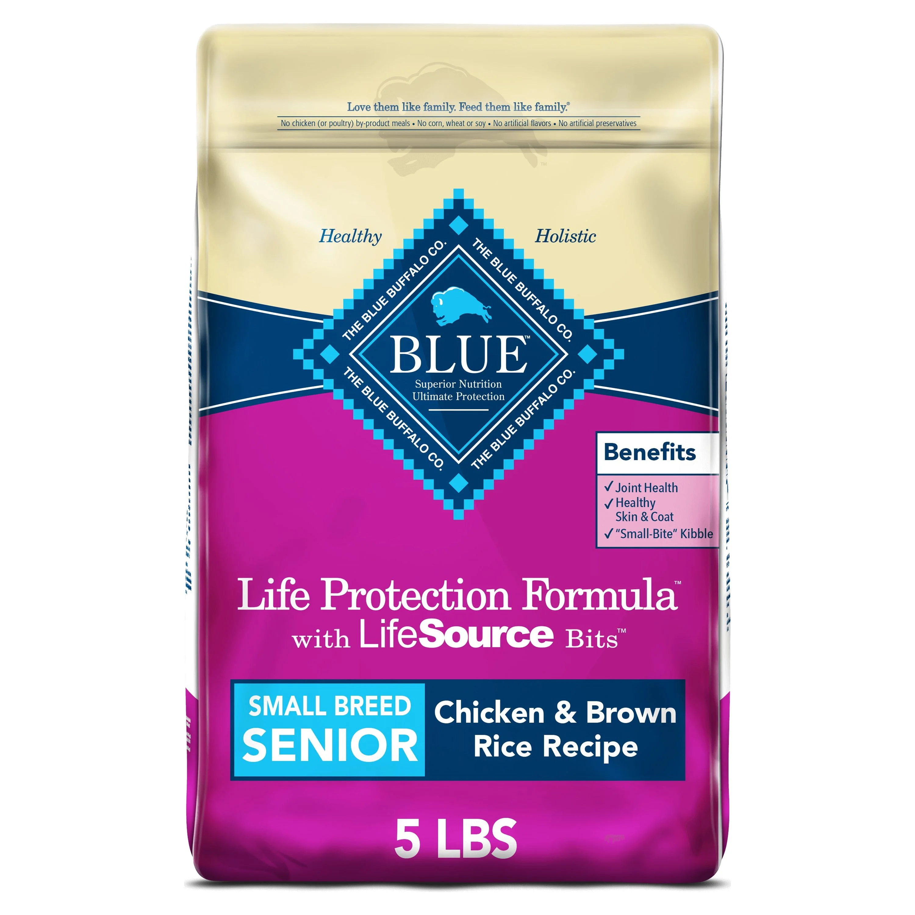Blue Buffalo Life Protection Formula Small Breed Chicken and Brown Rice Dry Dog Food for Senior Dogs, Whole Grain, 5 lb. Bag