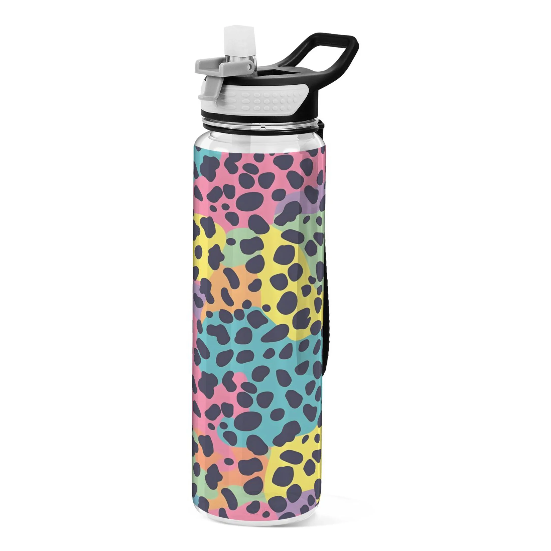 Leopard Print 32oz Sports Water Bottles Leakproof Tritan Bottle with Straw BPA Free Clear Bottle for Fitness Gym Outdoor Cycling