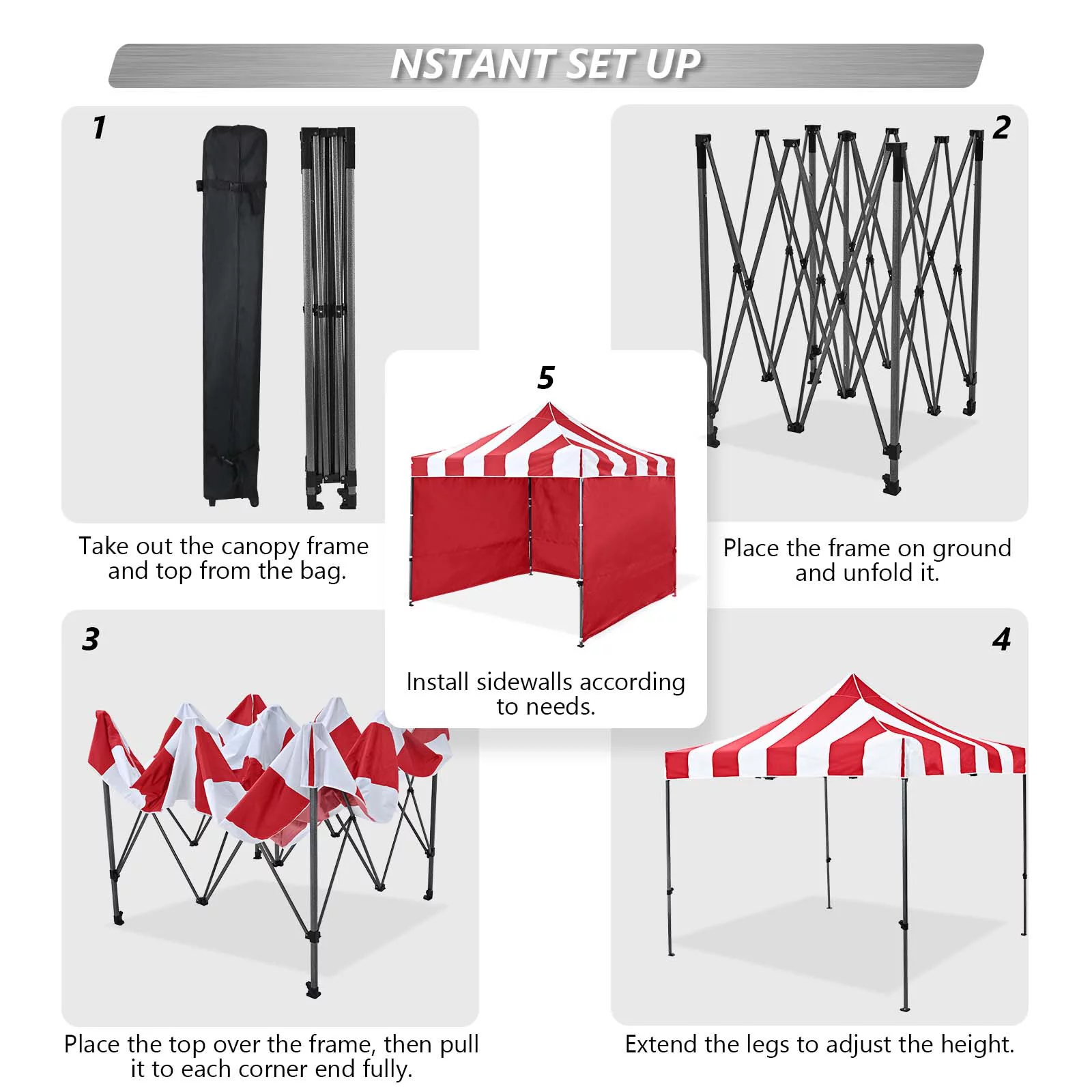 TEXINPRESS 10'x10' Pop up Commercial Canopy Tent with Sidewalls, Striped Red