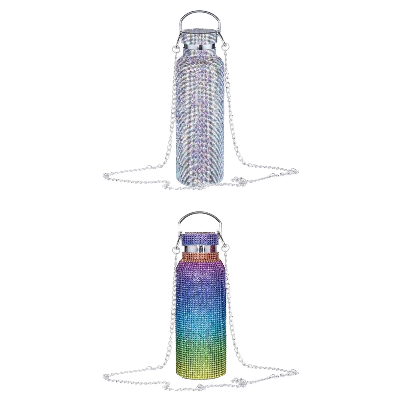 2Pcs Diamond Vacuum Cup 500ml/17oz Bling Rhinestone Drinking