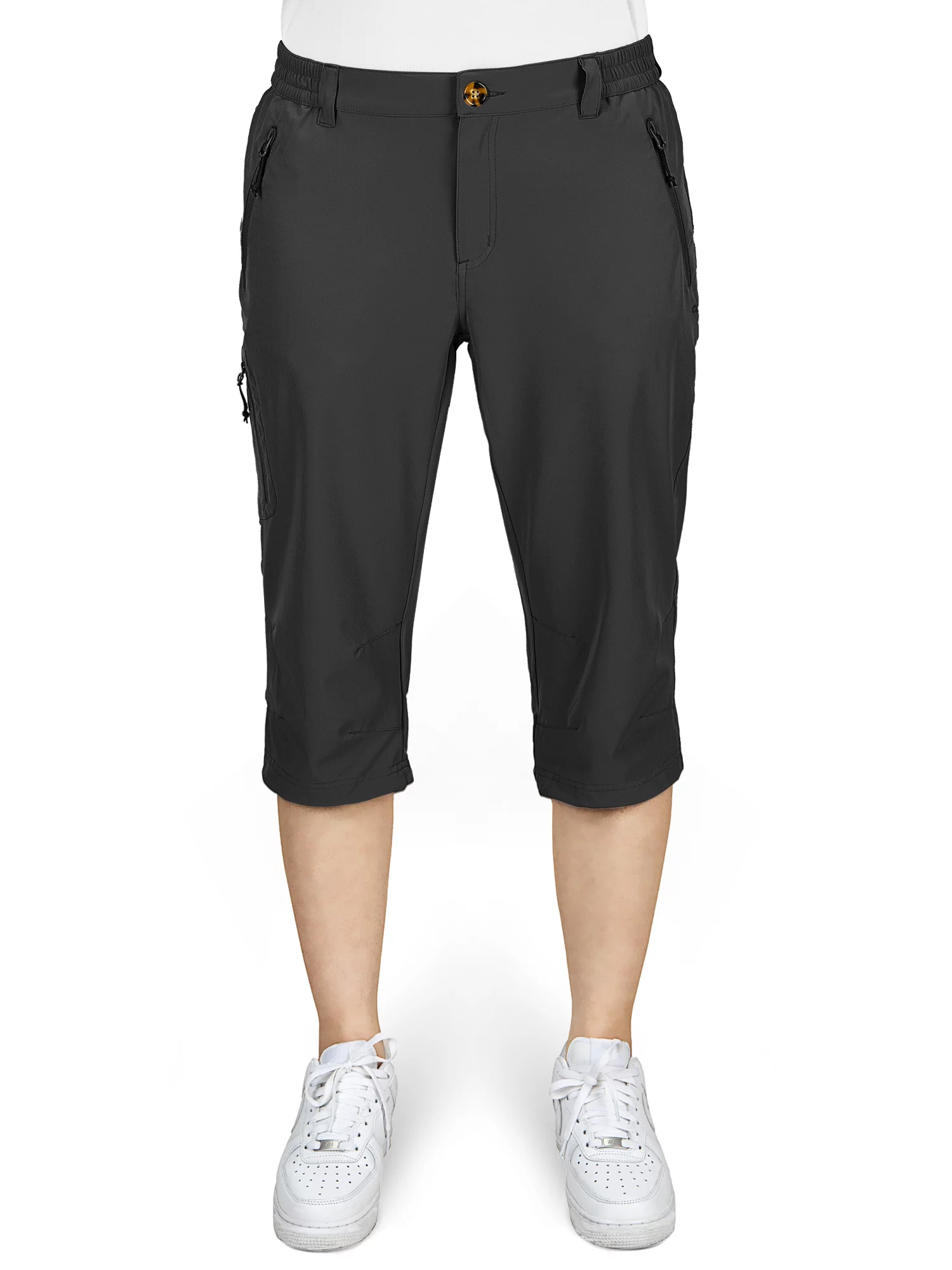 33,000ft Women's Capri Golf Pants Casual Quick Dry UPF 50+ Lightweight Stretch Cargo Hiking Pants with Pockets Black 14