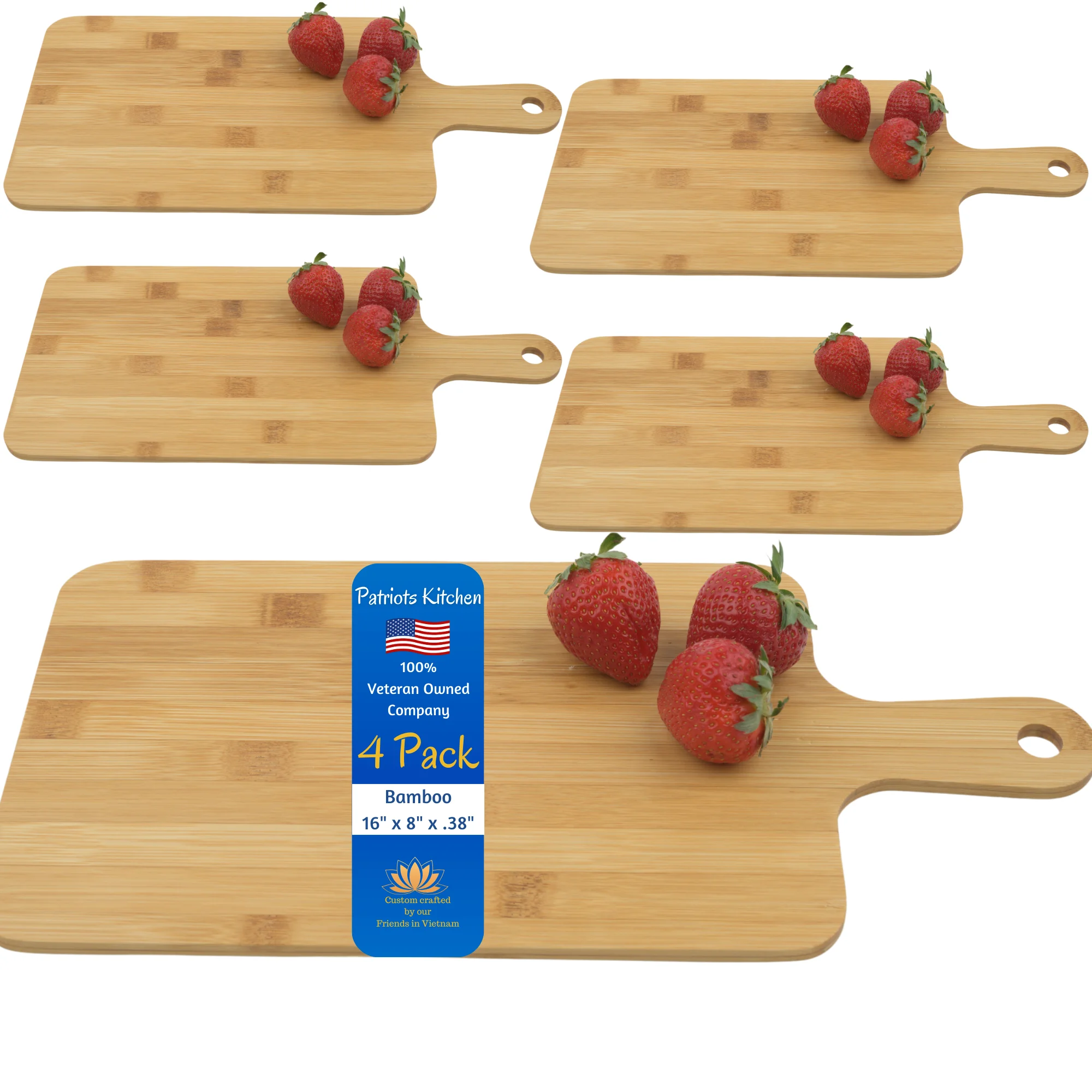 Patriots Kitchen 4 Pc 16 x 8 Bamboo Cutting Board Pizza, Cheese, Charcuterie,  Platter w/Handle