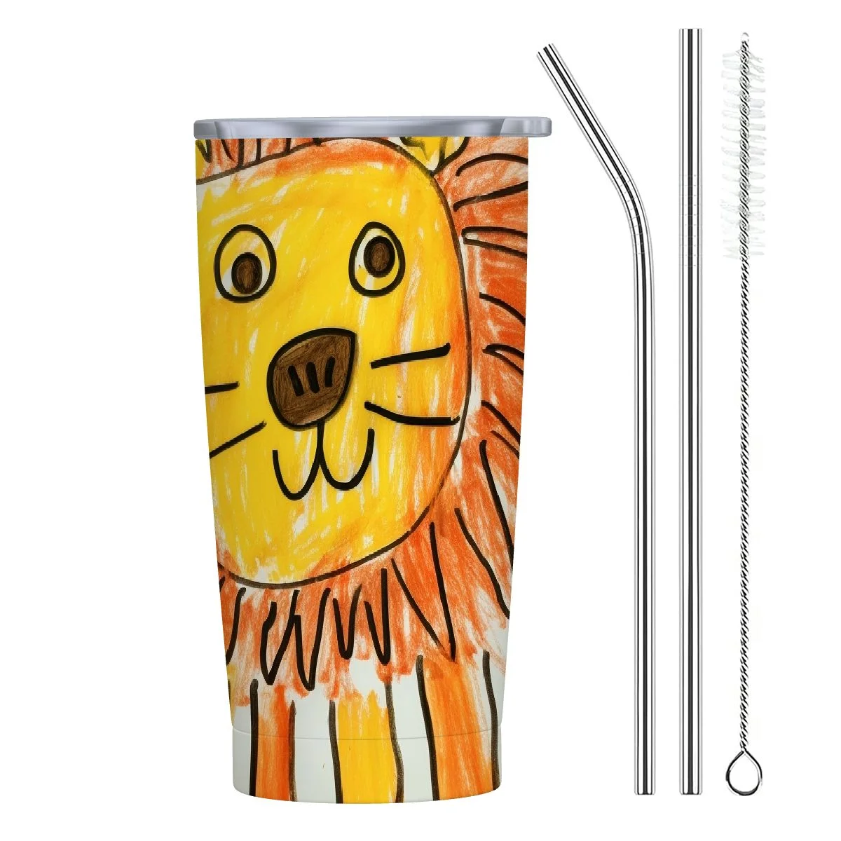 GOSMITH honogStainless Steel Insulated Water Bottle, Leak Proof Metal Thermos Flask with Straw lid, Cute Toddler Tumbler Cup for School Girls & Boys (Lion, Orange)