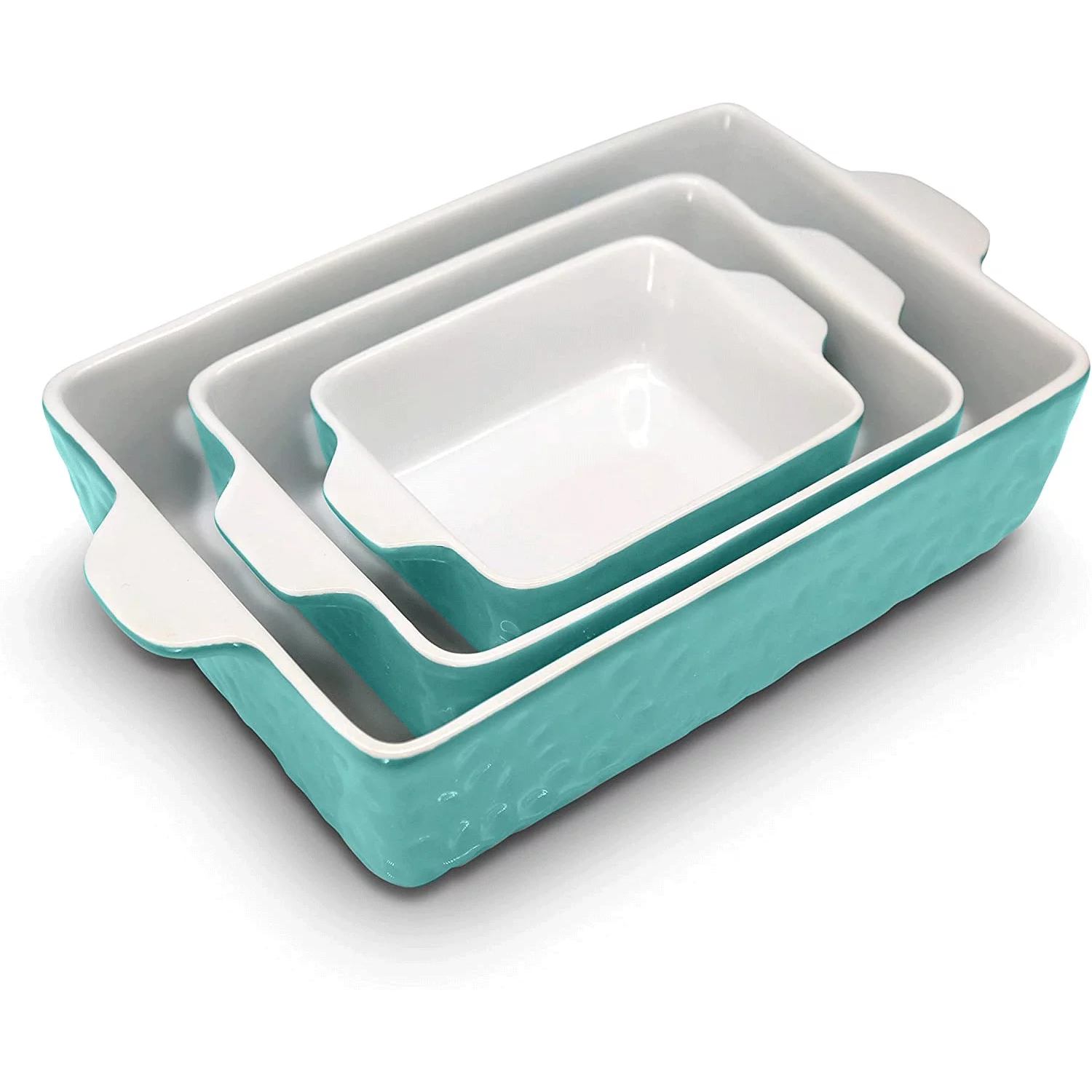 NutriChef Rectangular Ceramic 3 Piece Nonstick Bakeware Set, Aqua (2 Pack)