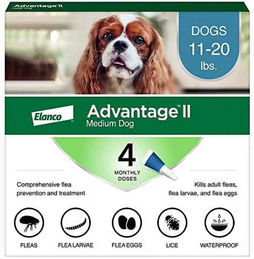 Advantage II Medium Dog Vet-Recommended Flea Treatment & Prevention | Dogs 11-20 lbs. | 4-Month Supply 4-Pack