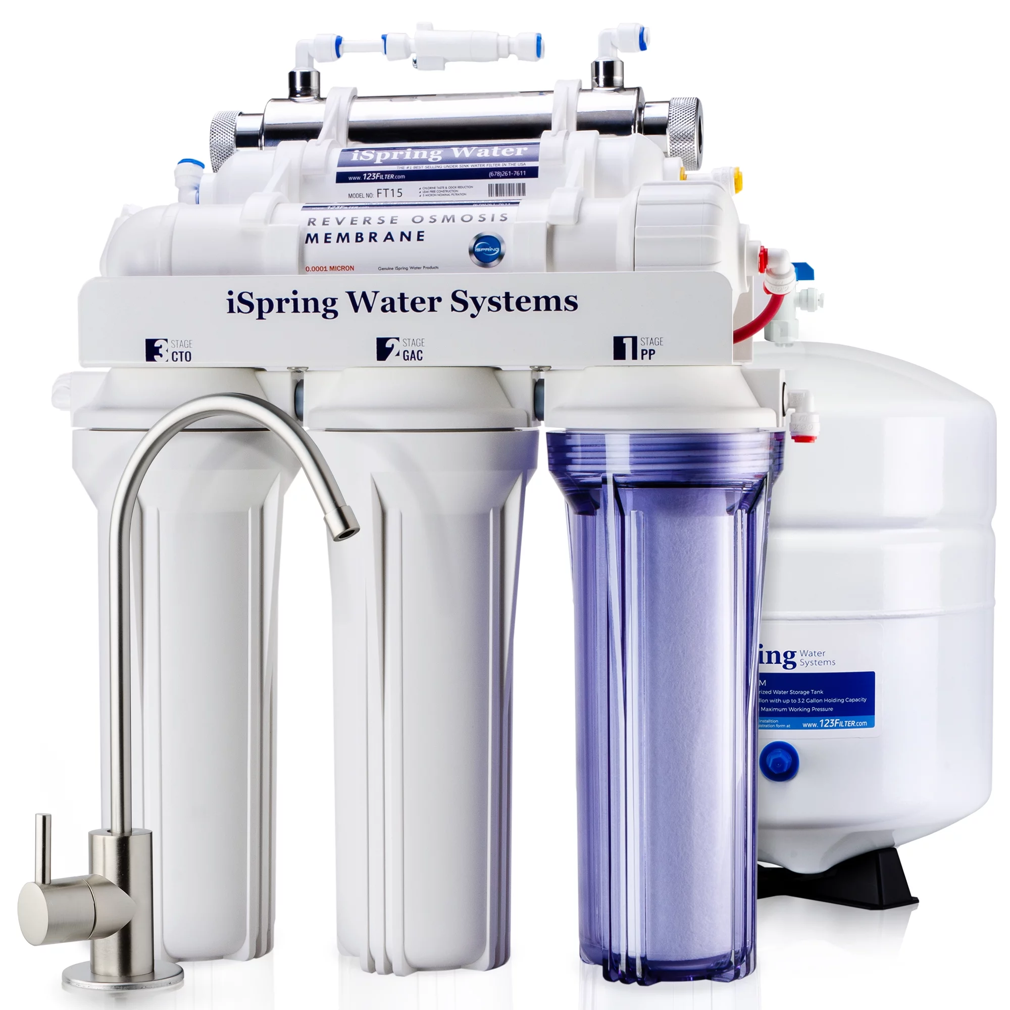 iSpring RCC7U  75GPD 6-Stage Under Sink Reverse Osmosis, RO Drinking Water Filtration System and Ultimate Water Softener, UV Ultraviolet Light Filter